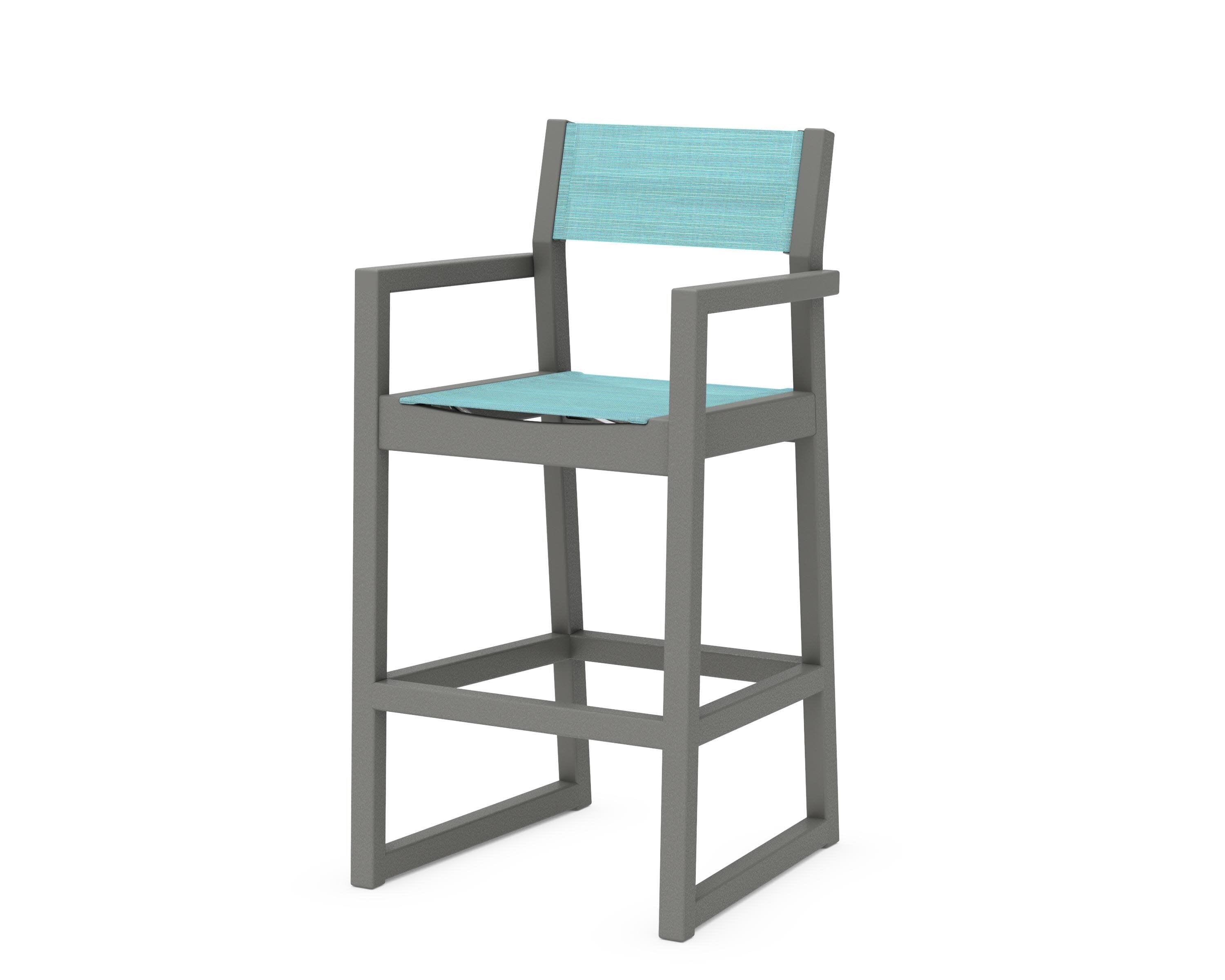 EDGE Sling Bar Arm Chair in Slate Grey / Dupioni Aquamarine Sling