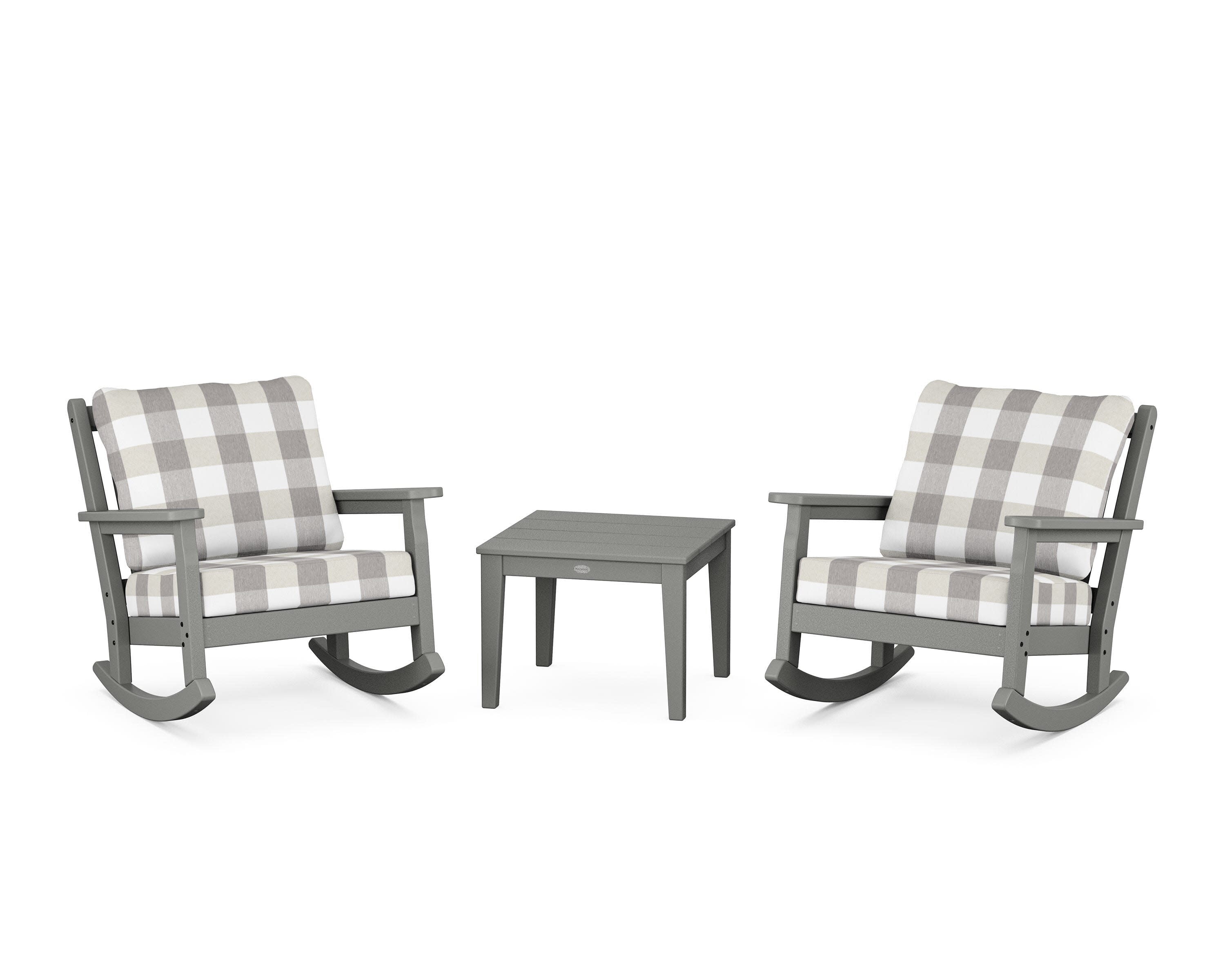 Chippendale 3-Piece Deep Seating Rocker Set in Slate Grey / Buffalo Plaid Grey Mist