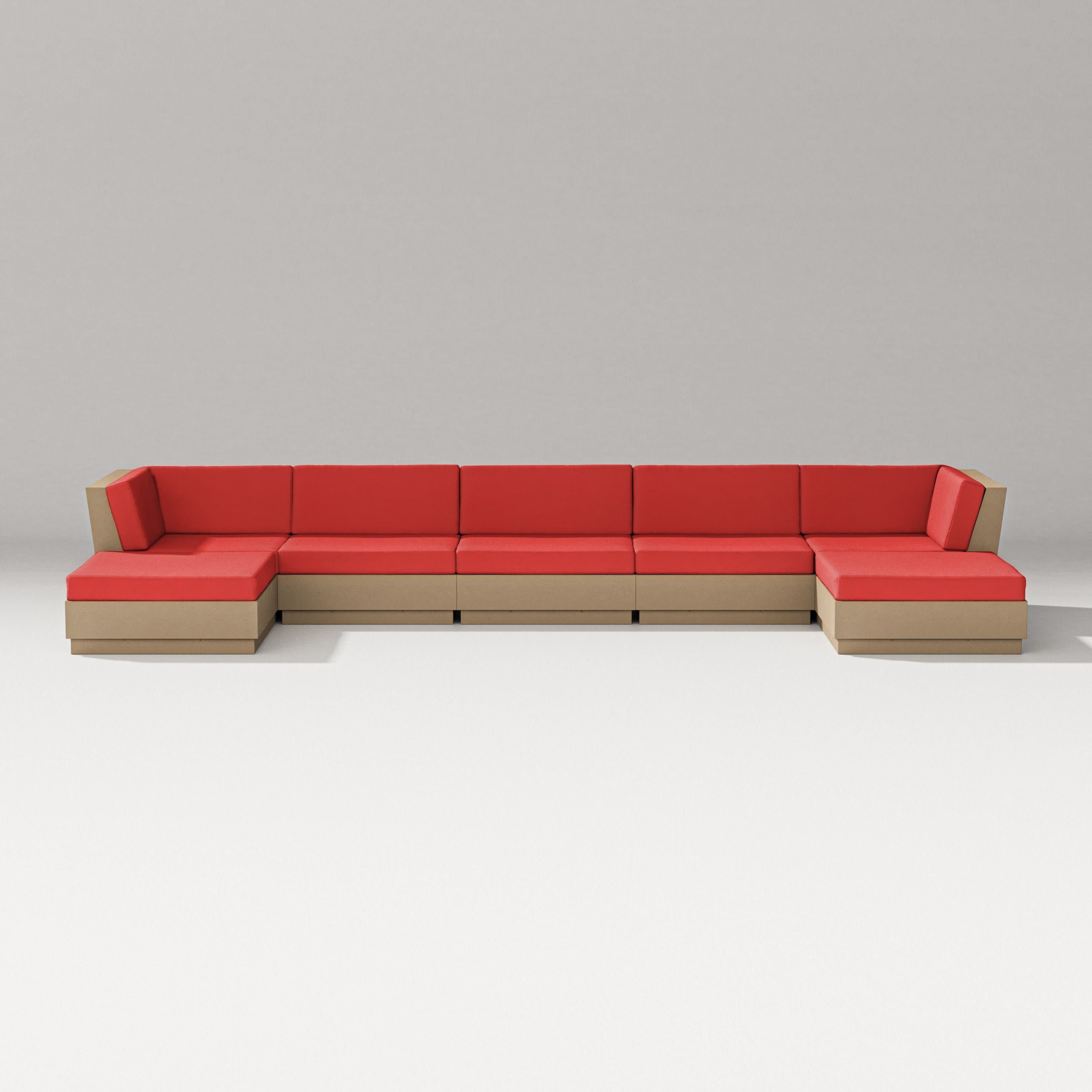 Elevate 7-Piece Double Chaise Sectional in Vintage Sahara / Crimson Linen