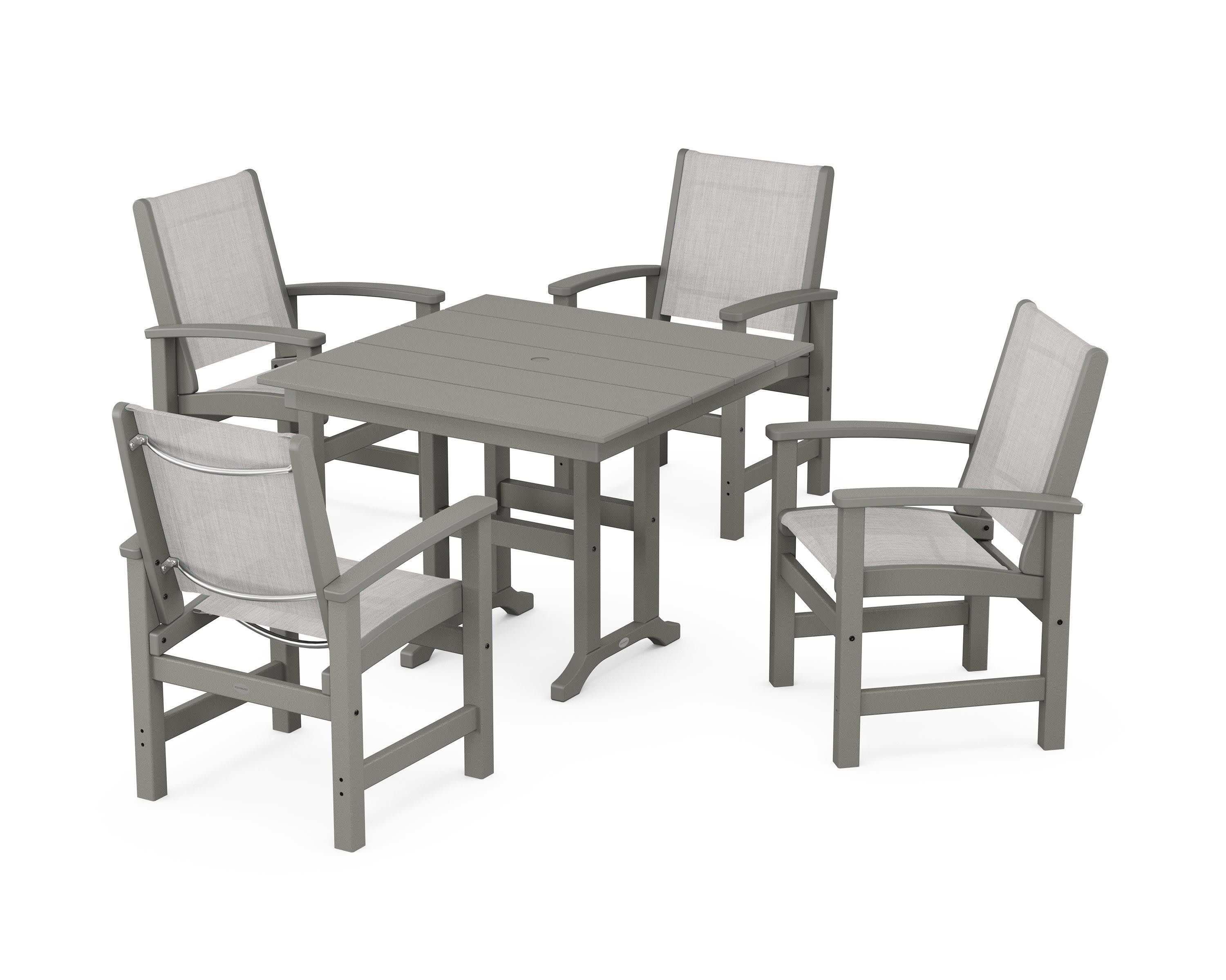 Coastal 5-Piece Farmhouse Dining Set in Slate Grey / Parchment Sling