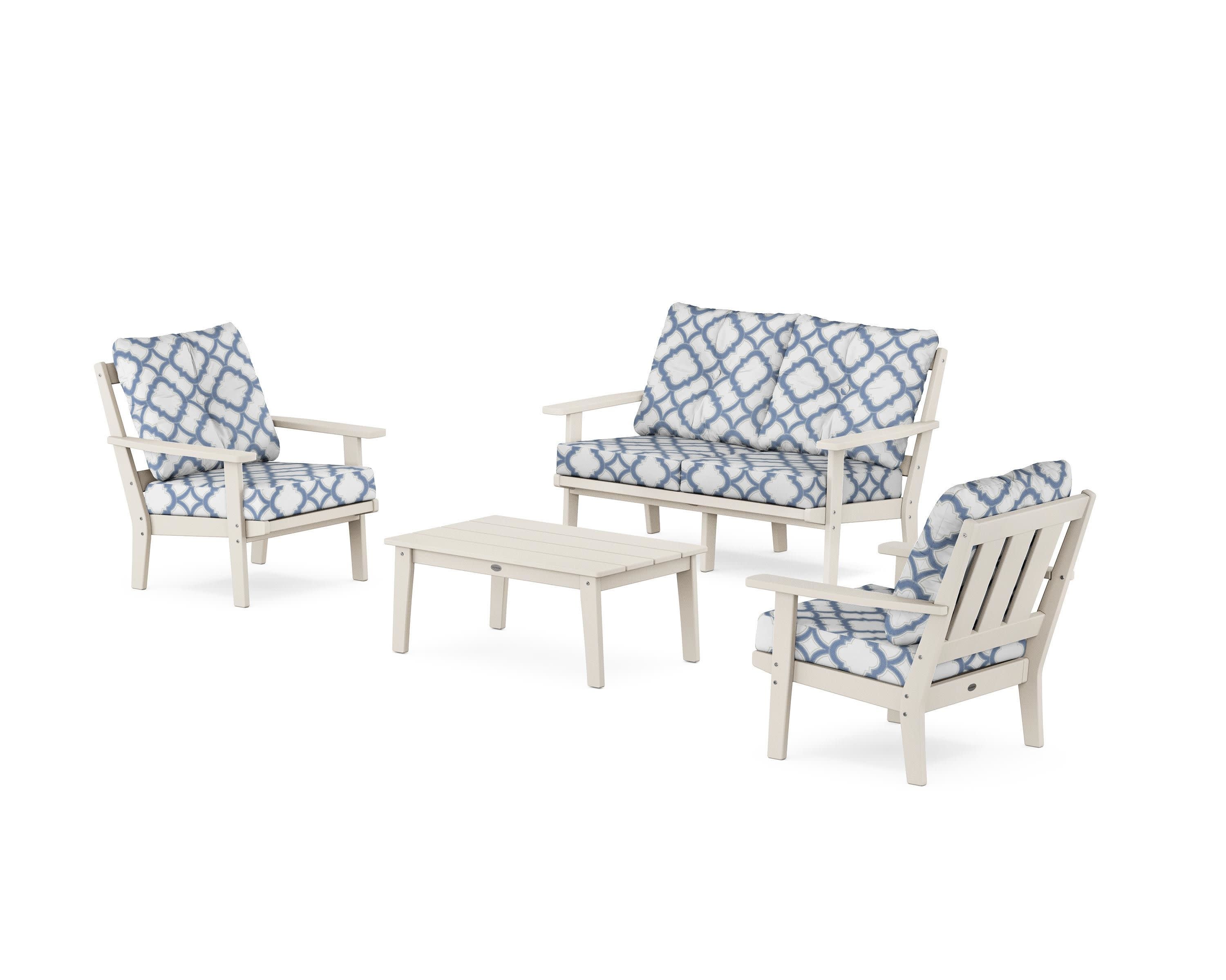 Oxford 4-Piece Deep Seating Set with Loveseat in Sand / Trellis Sky Blue
