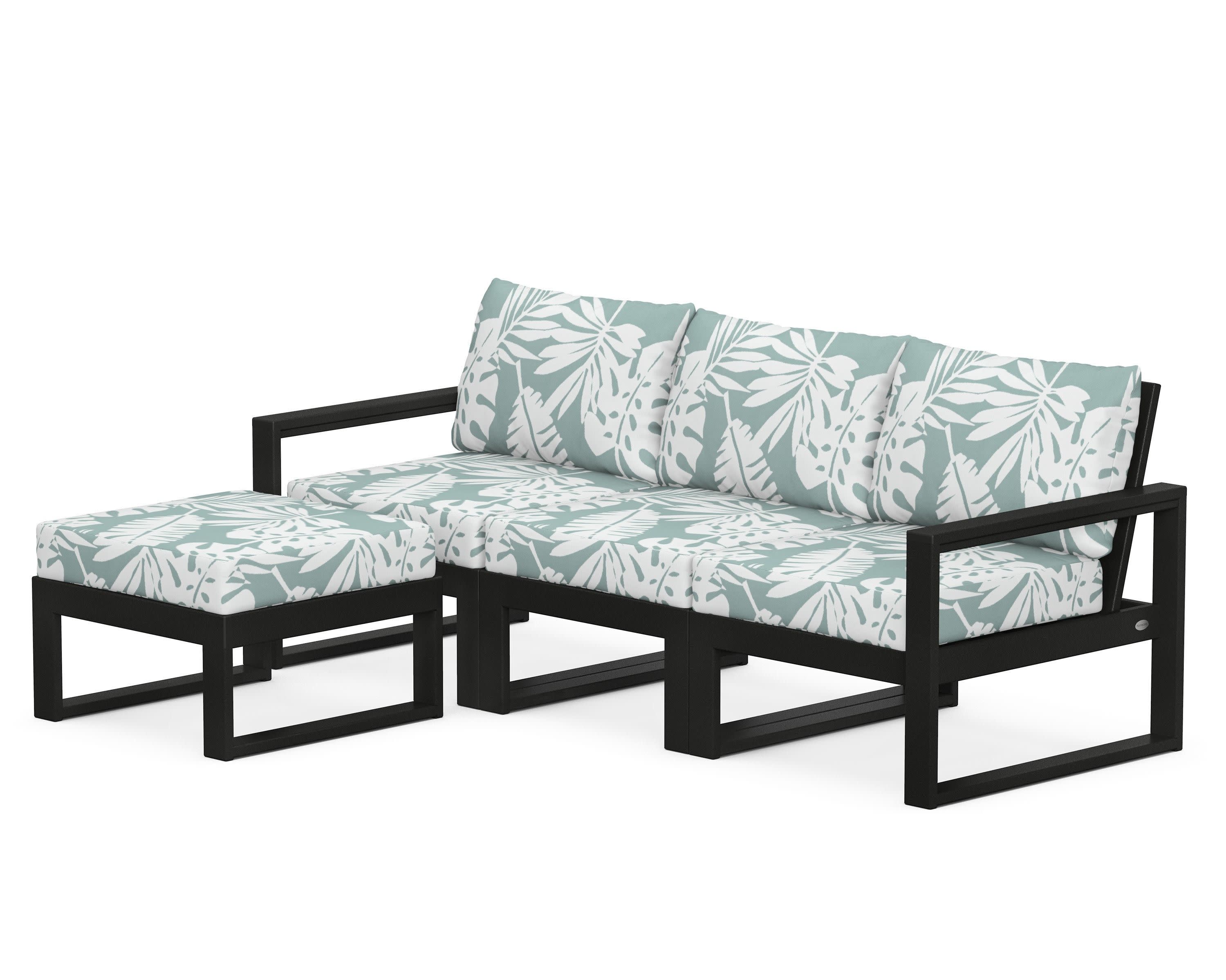 EDGE 4-Piece Modular Deep Seating Set with Ottoman in Black / Leaf Glacier Spa