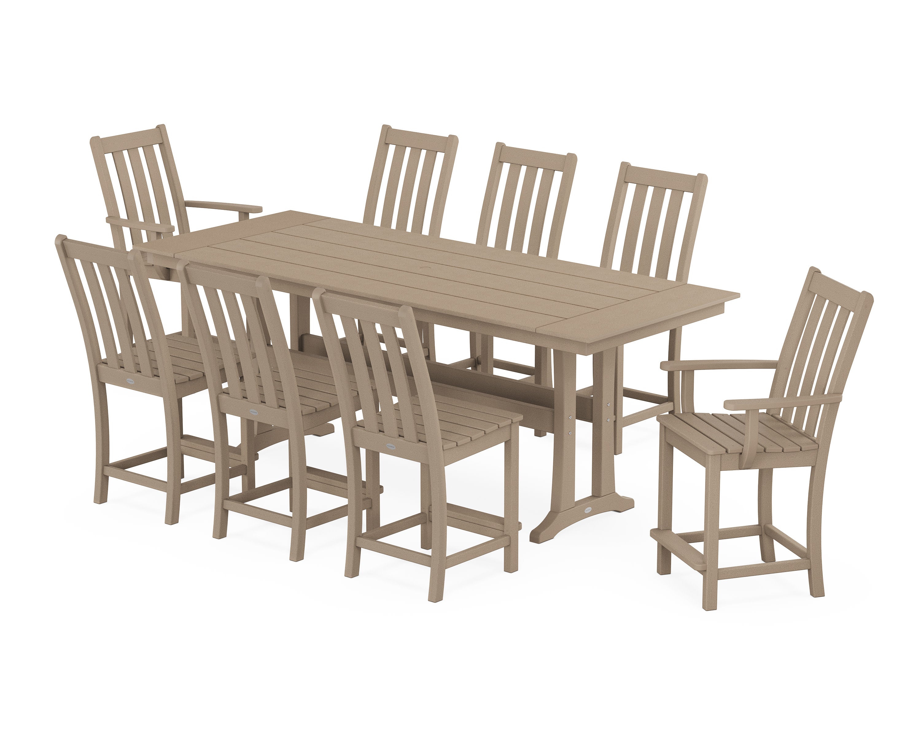 Vineyard 9-Piece Farmhouse Counter Set with Trestle Legs in Vintage Sahara