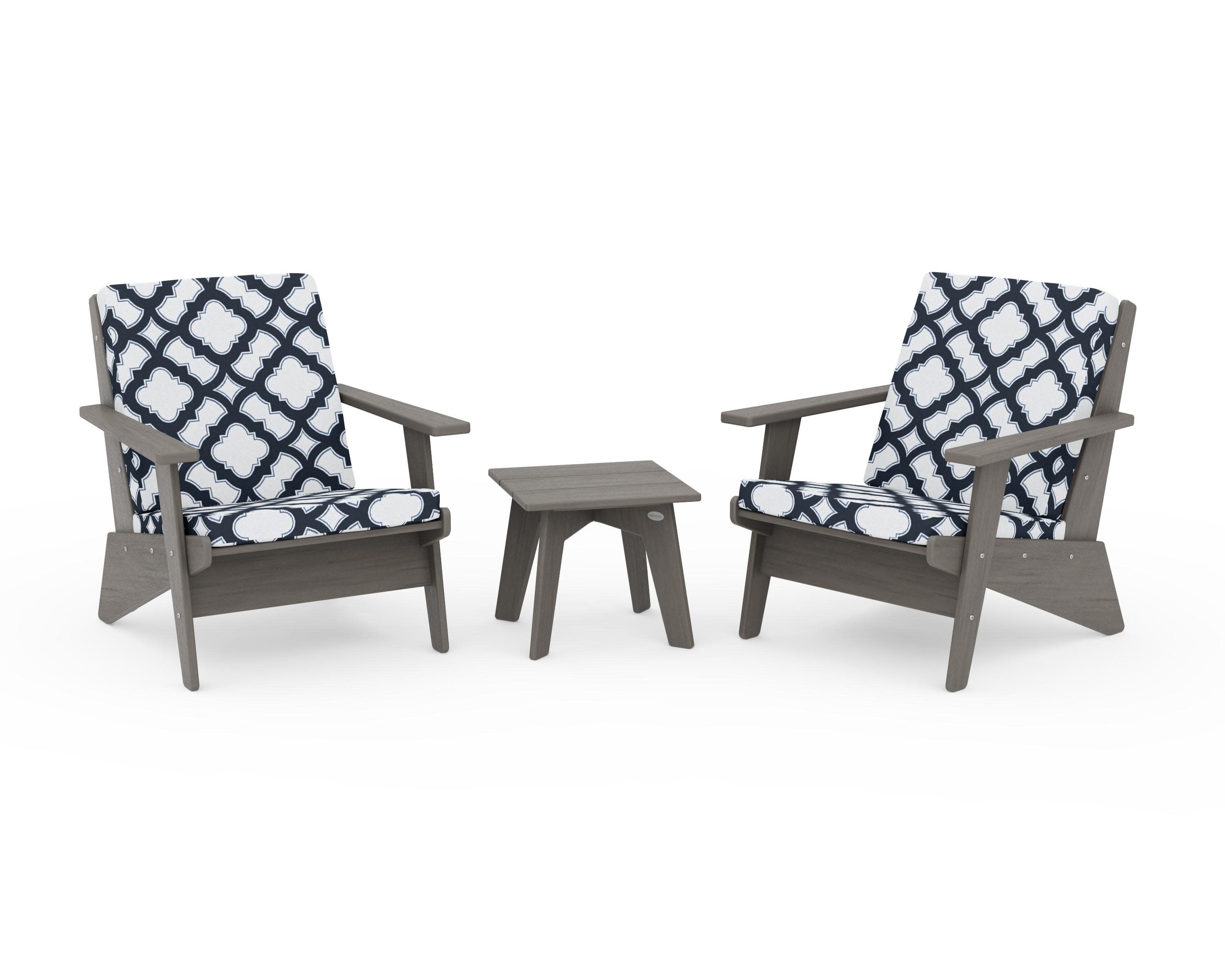 Riviera Modern Lounge 3-Piece Set in Driftwood / Trellis Marine Indigo
