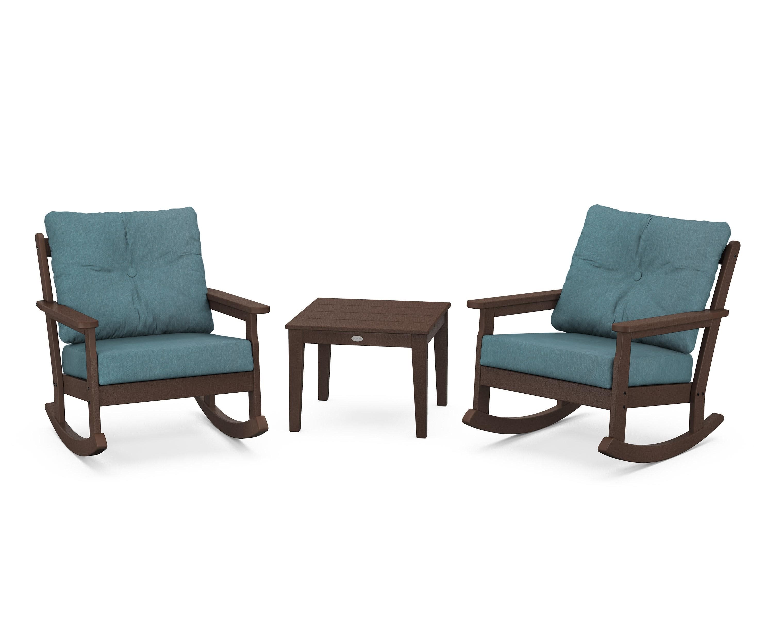 Vineyard 3-Piece Deep Seating Rocker Set in Mahogany / Ocean Teal