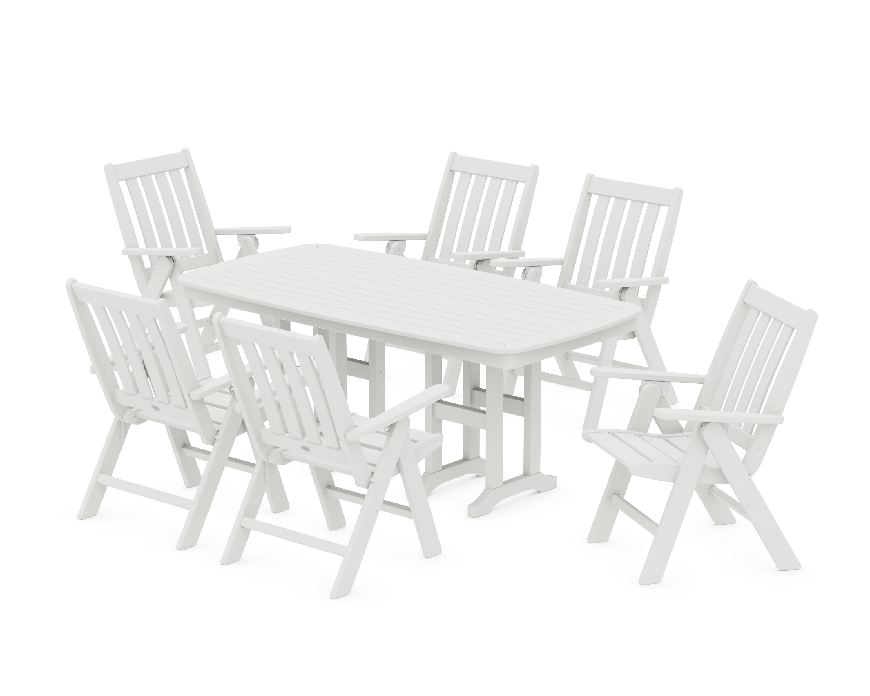 Vineyard Folding Chair 7-Piece Dining Set in Vintage White
