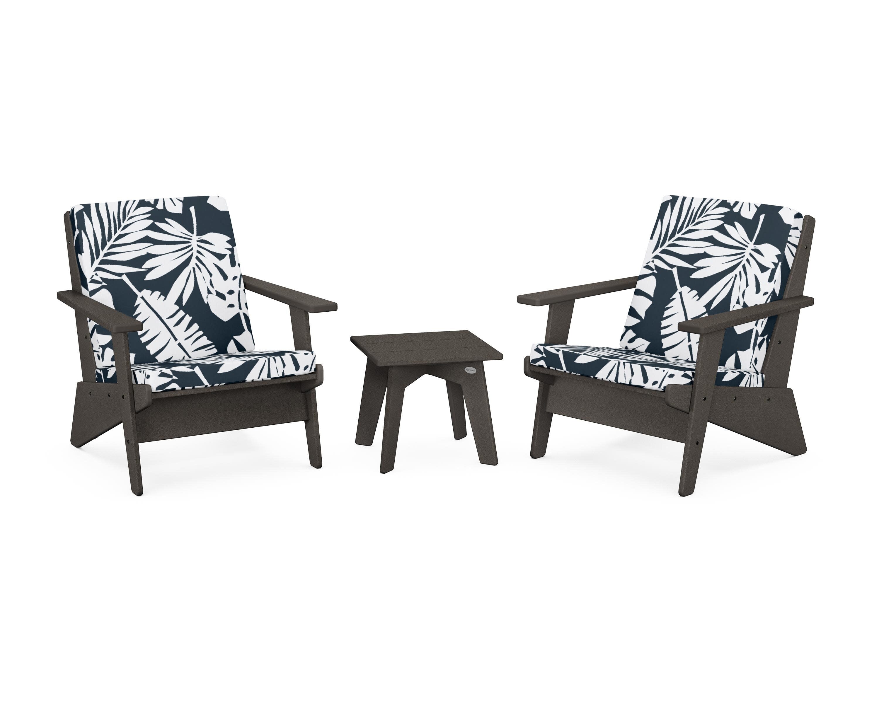 Riviera Modern Lounge 3-Piece Set in Vintage Coffee / Leaf Marine Indigo