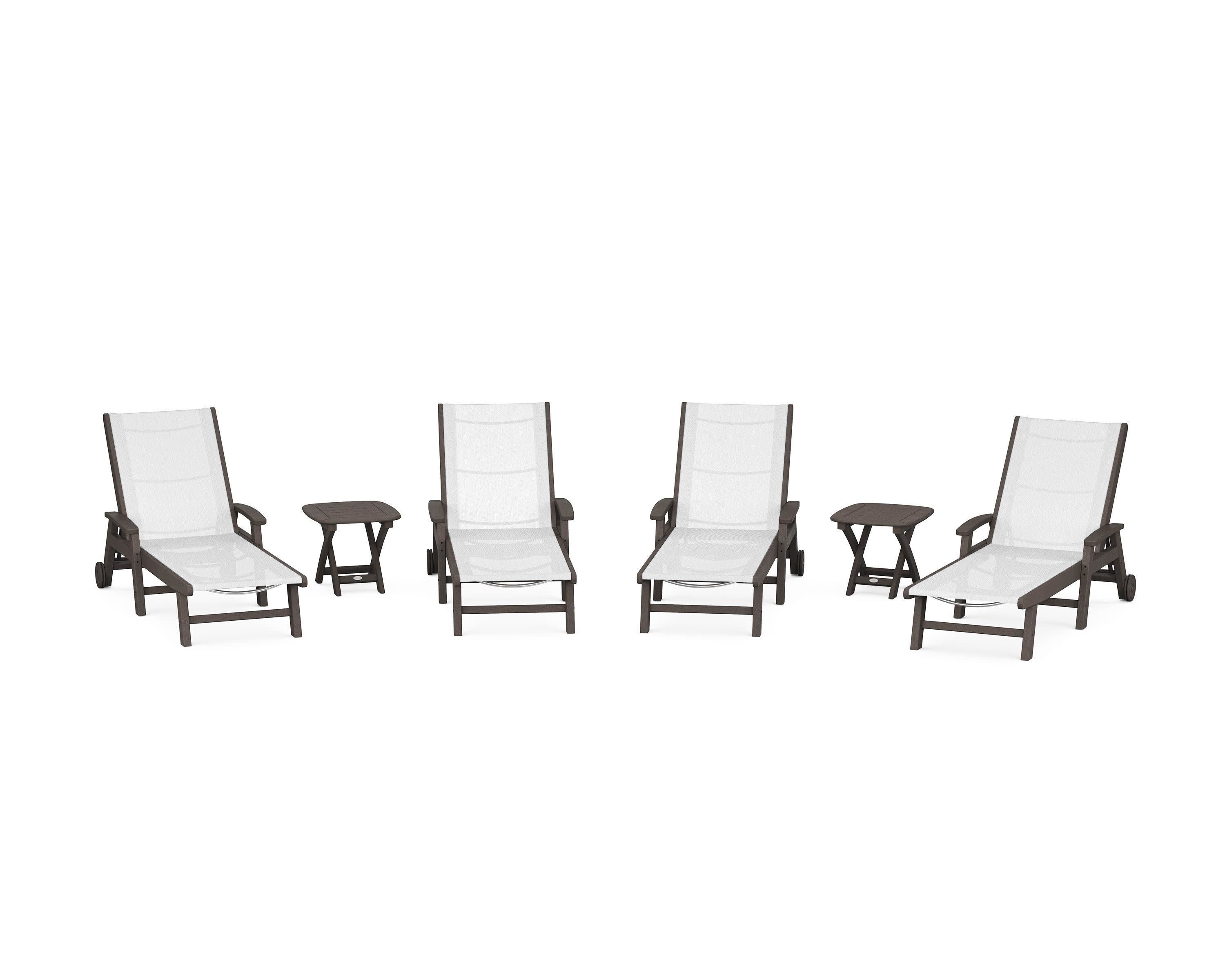 Coastal Chaise 6-Piece Set with Wheels in Vintage Coffee / White Sling