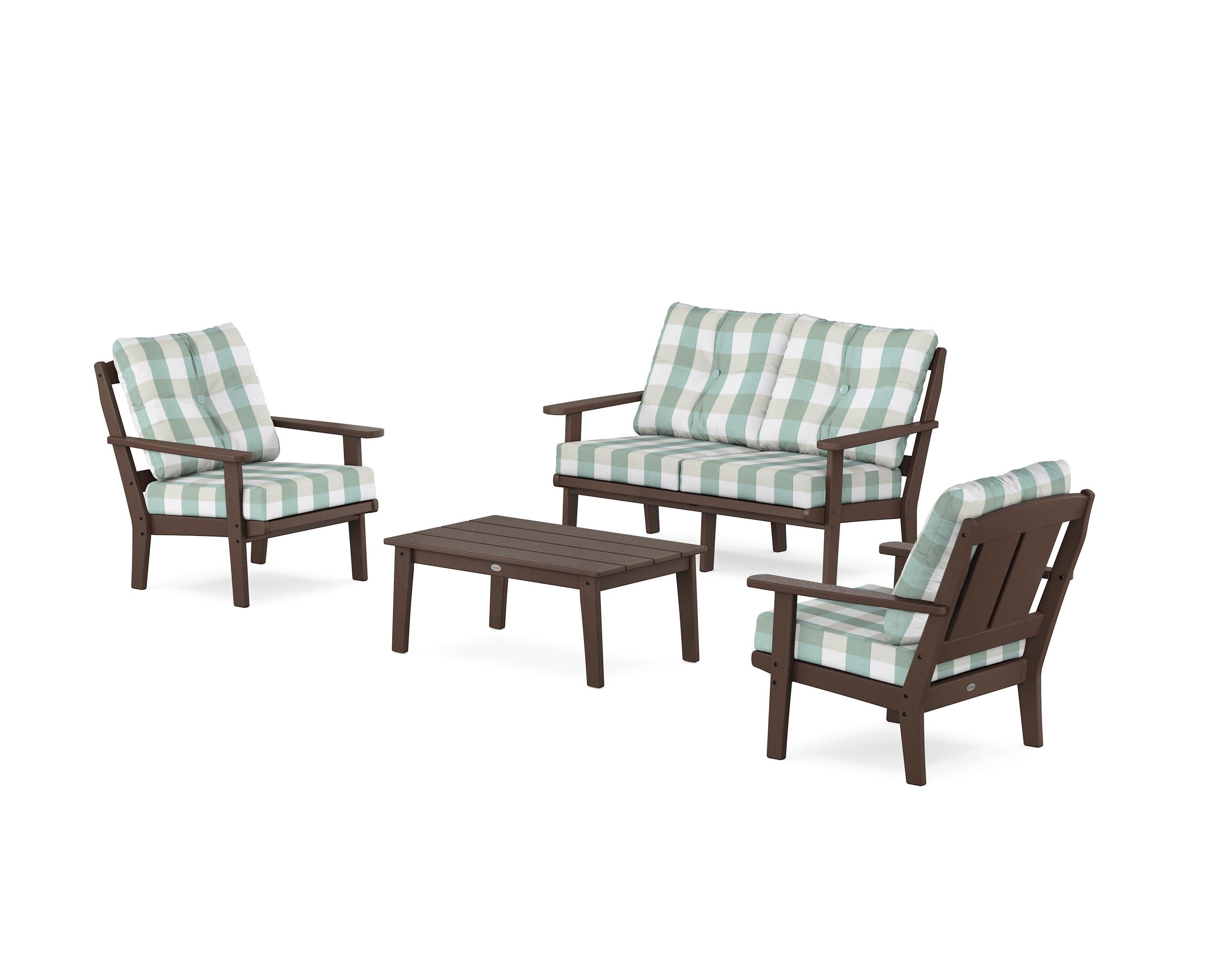 Mission 4-Piece Deep Seating Set with Loveseat in Mahogany / Buffalo Plaid Glacier Spa