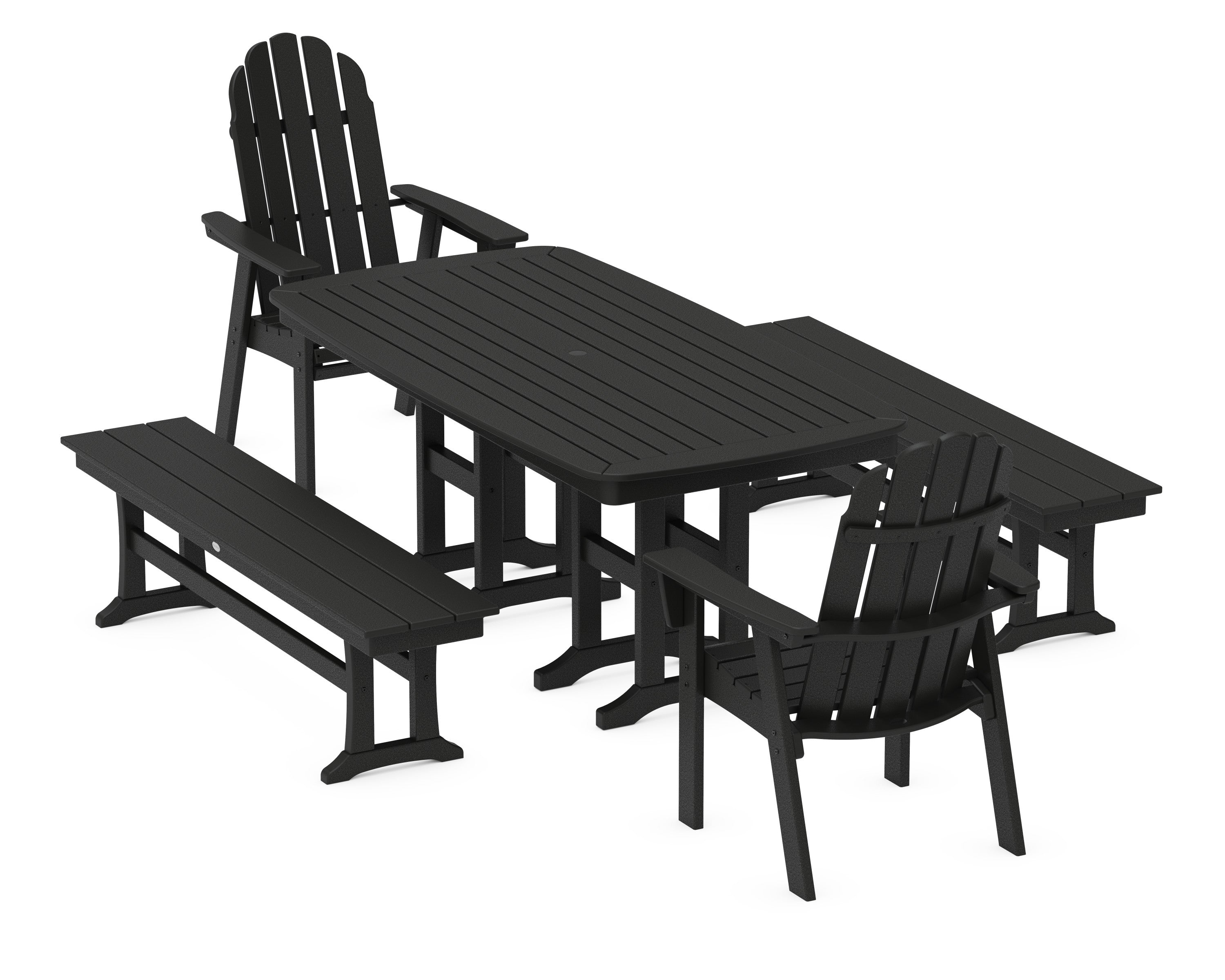Vineyard Adirondack 5-Piece Dining Set with Benches in Black
