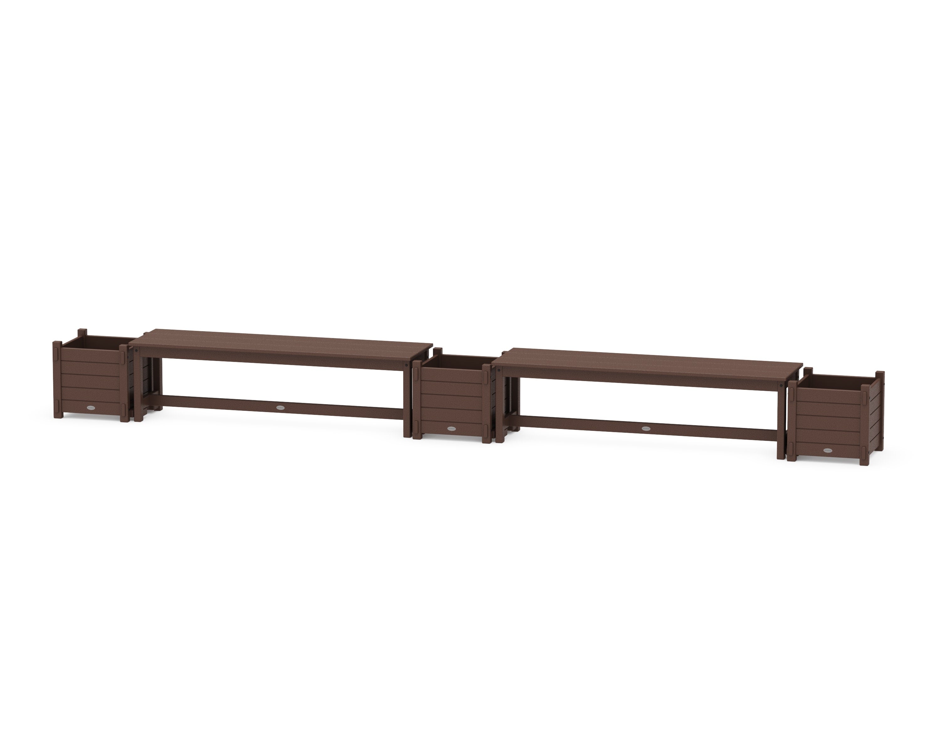 60" Nautical Straight Double Planter Bench Set in Mahogany