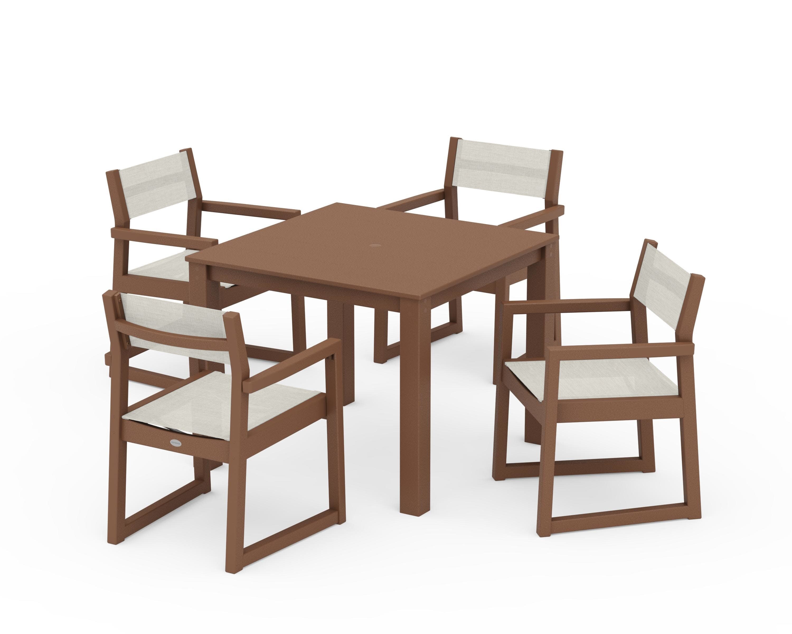 EDGE Sling Arm Chair 5-Piece Parsons Dining Set in Teak / Parchment Sling