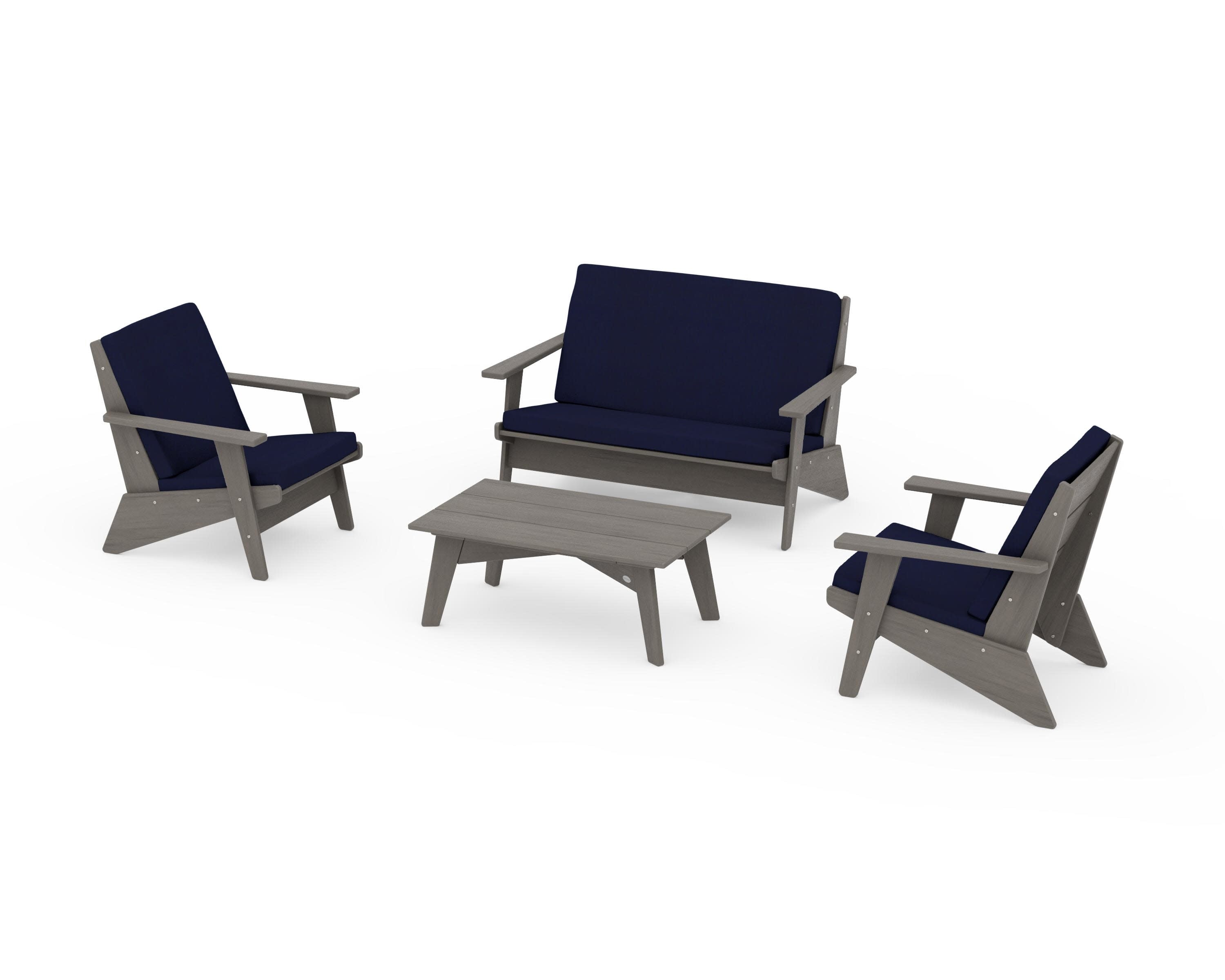 Riviera Modern Lounge 4-Piece Set in Driftwood / Navy