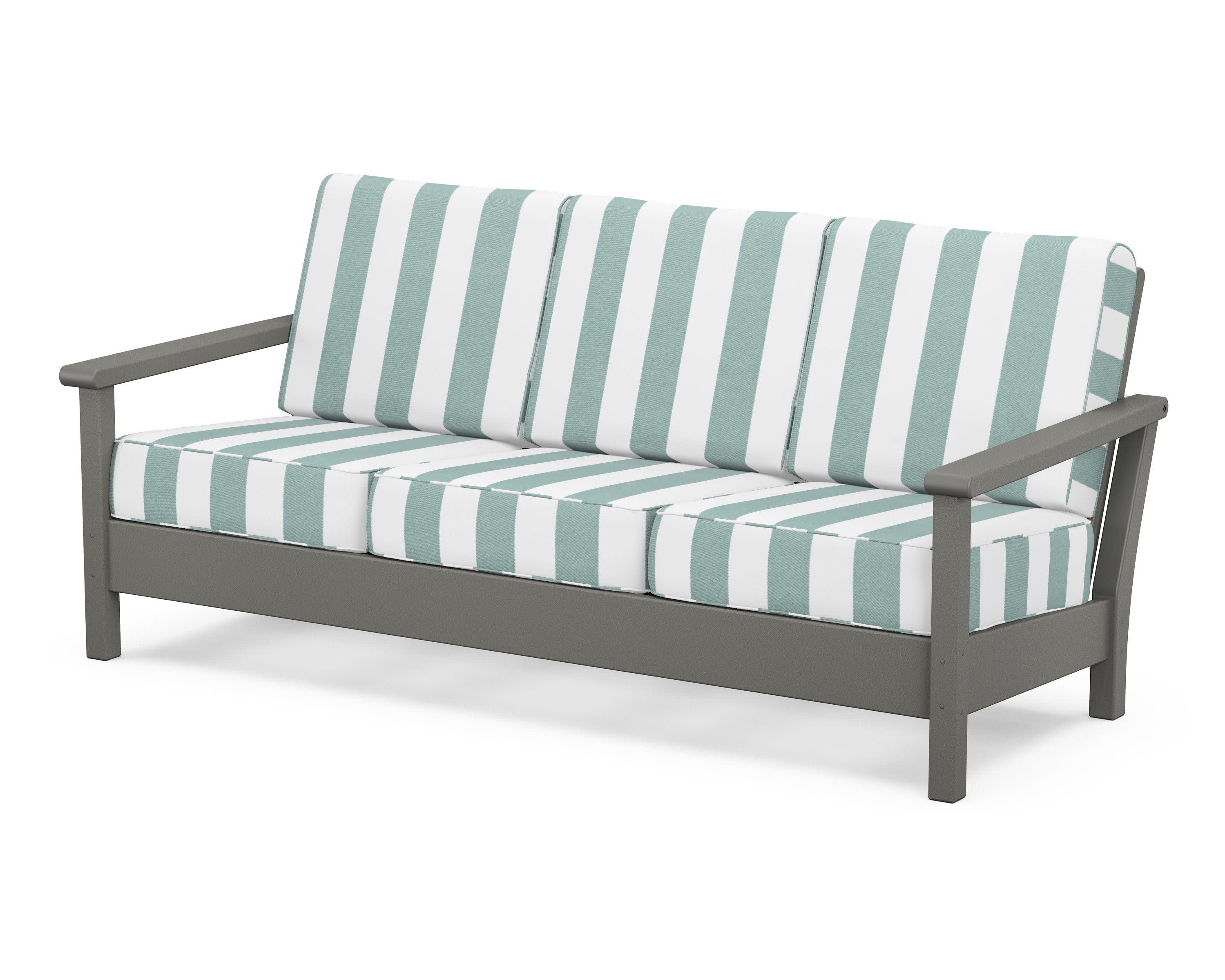 Harbour Deep Seating Sofa in Slate Grey / Cabana Stripe Glacier Spa