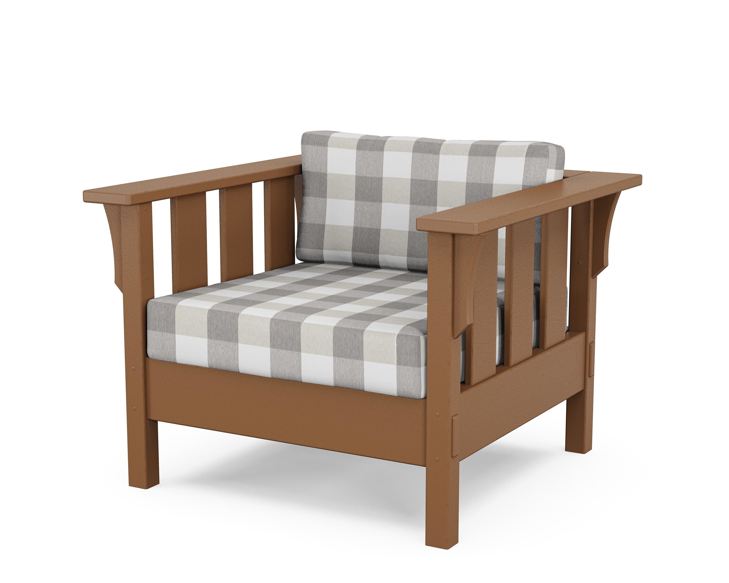 Acadia Deep Seating Chair in Teak / Buffalo Plaid Grey Mist