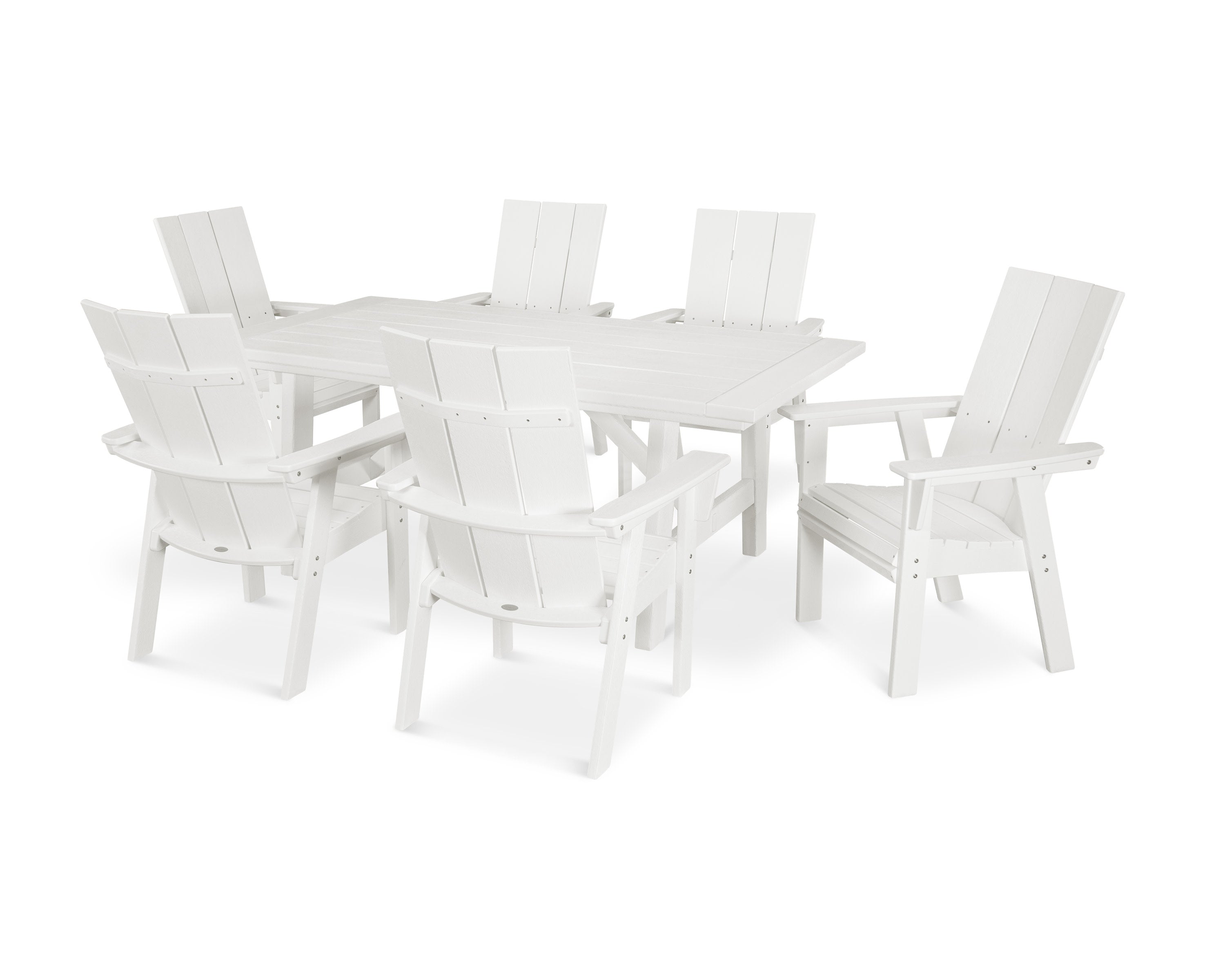 Modern Curveback Adirondack 7-Piece Rustic Farmhouse Dining Set in Vintage White