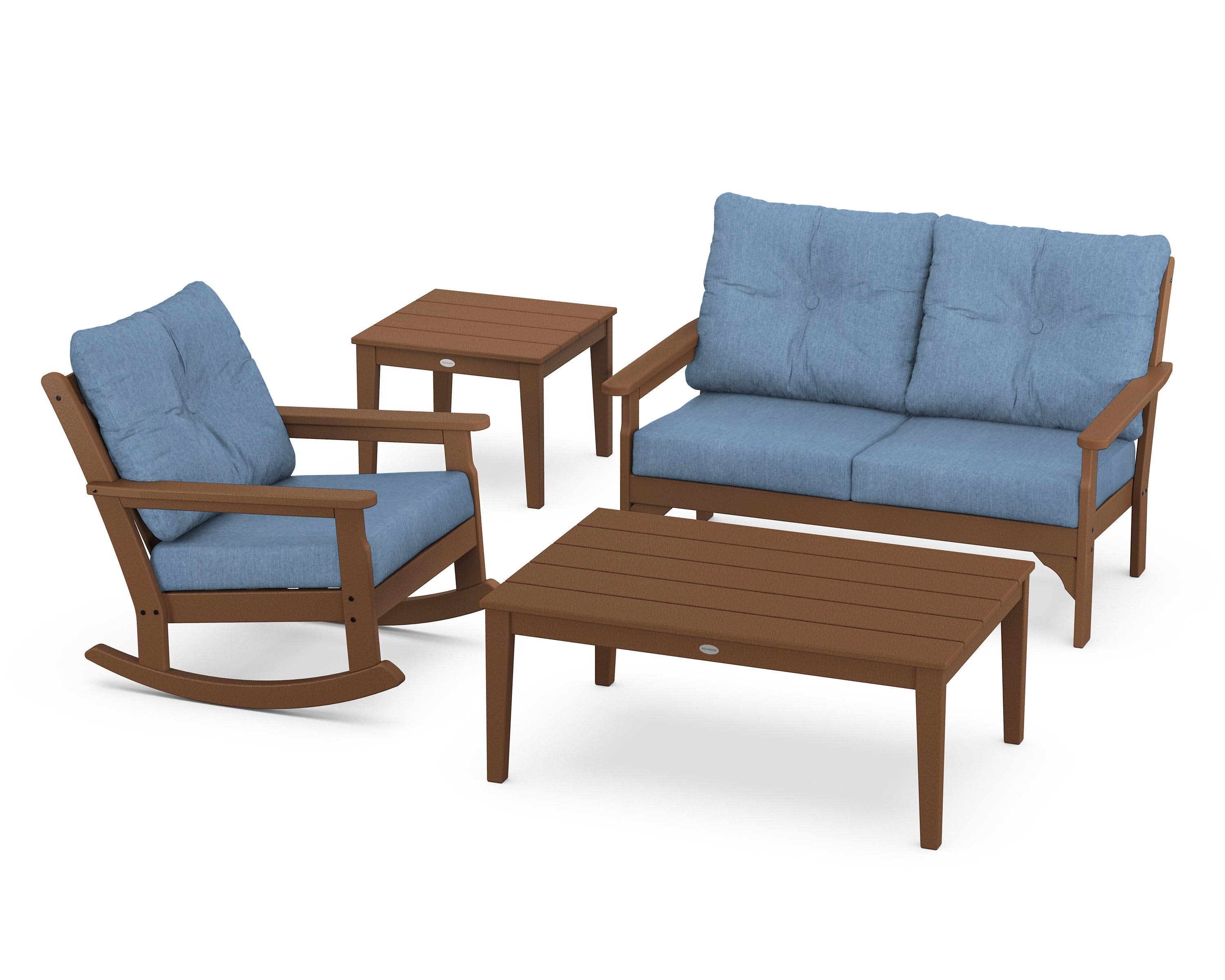 Vineyard 4-Piece Deep Seating Rocker Set in Teak / Sky Blue