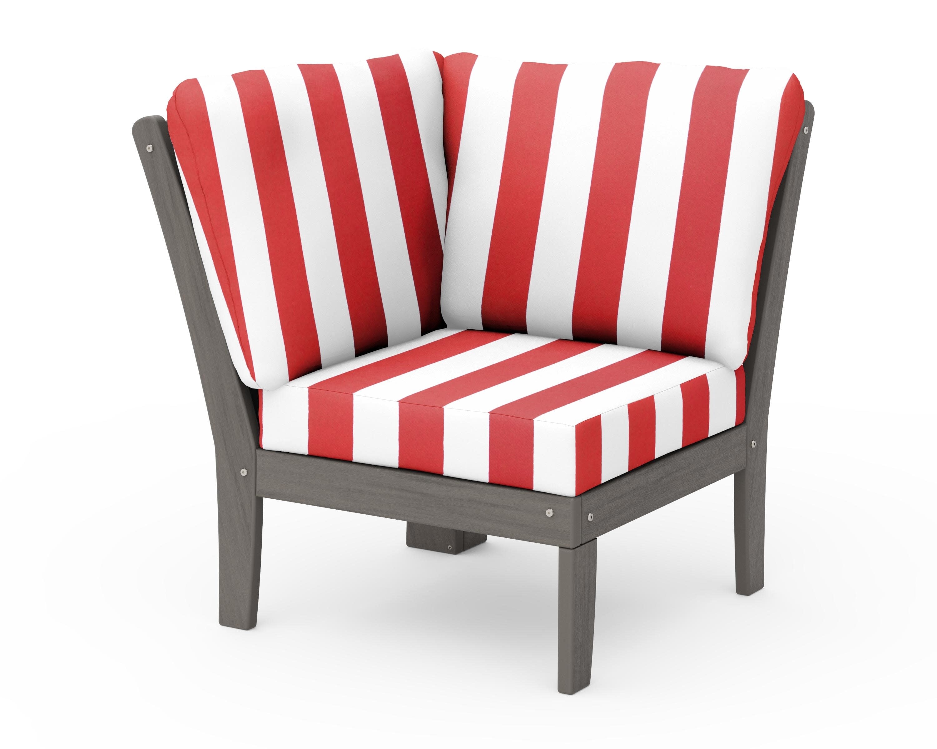 Braxton Modular Corner Chair in Driftwood / Cabana Stripe Crimson