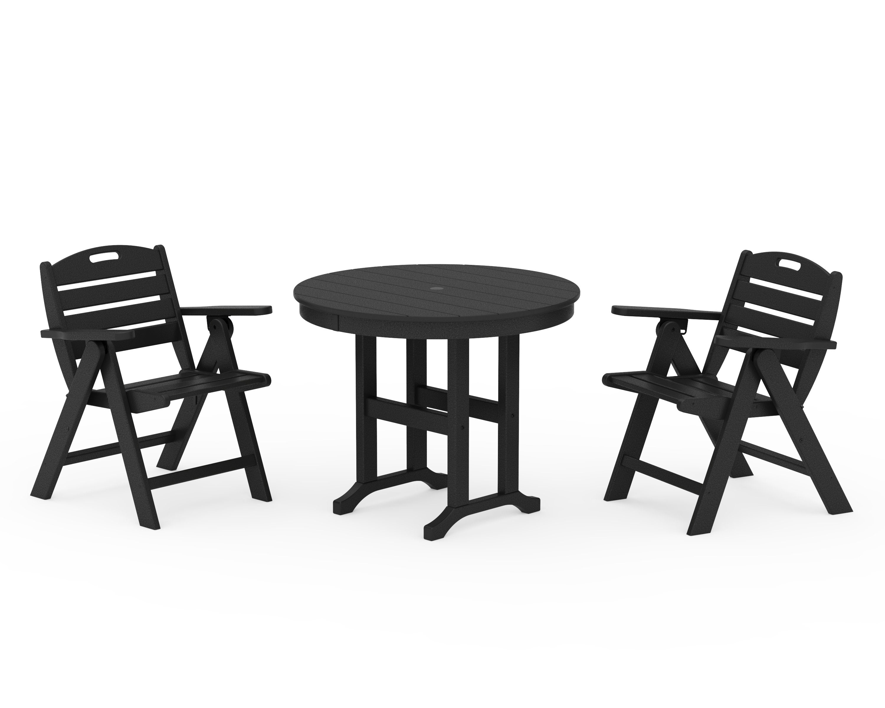 Nautical Folding Lowback Chair 3-Piece Round Dining Set in Black