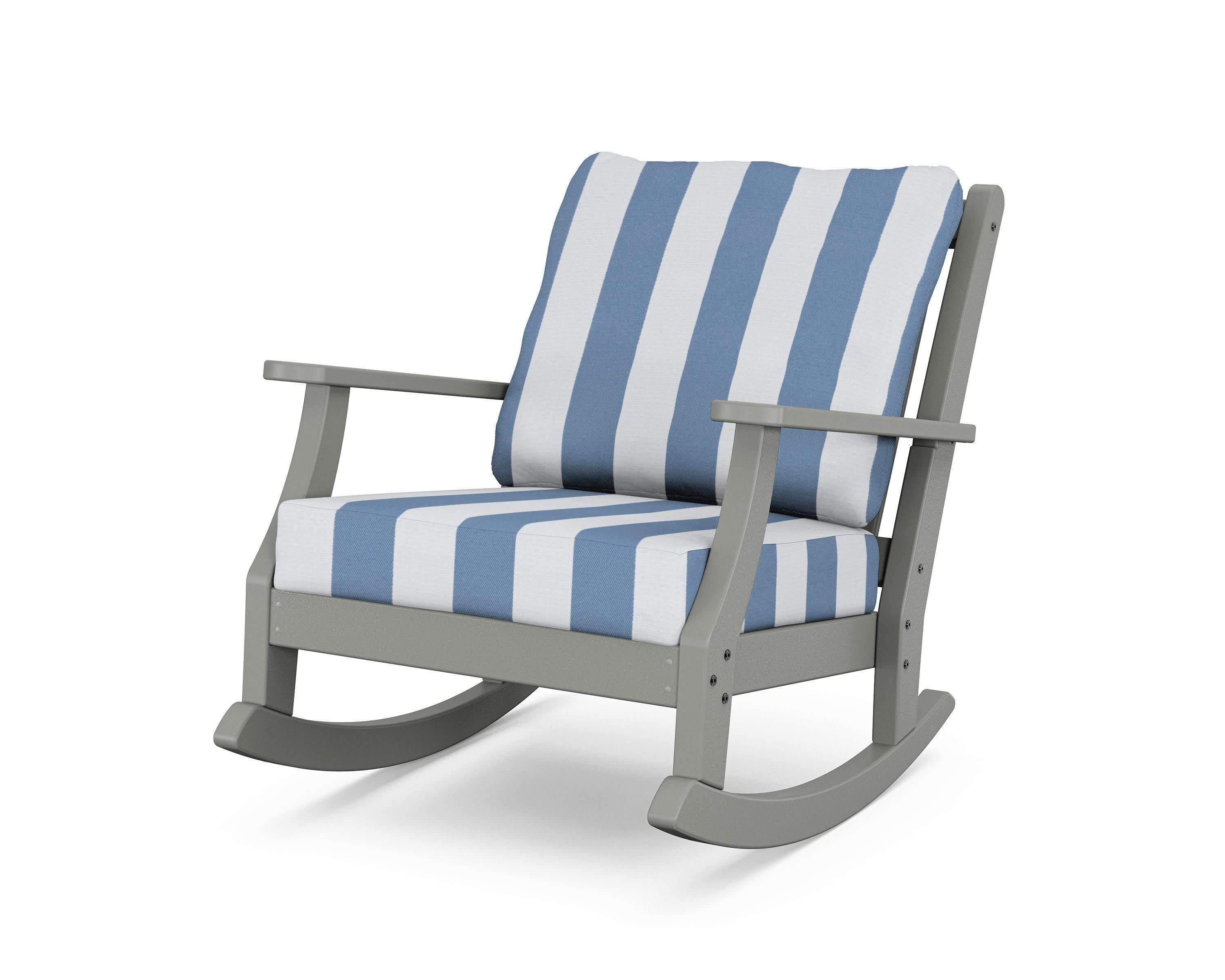 Wovendale Deep Seating Rocking Chair in Slate Grey / Cabana Stripe Sky Blue