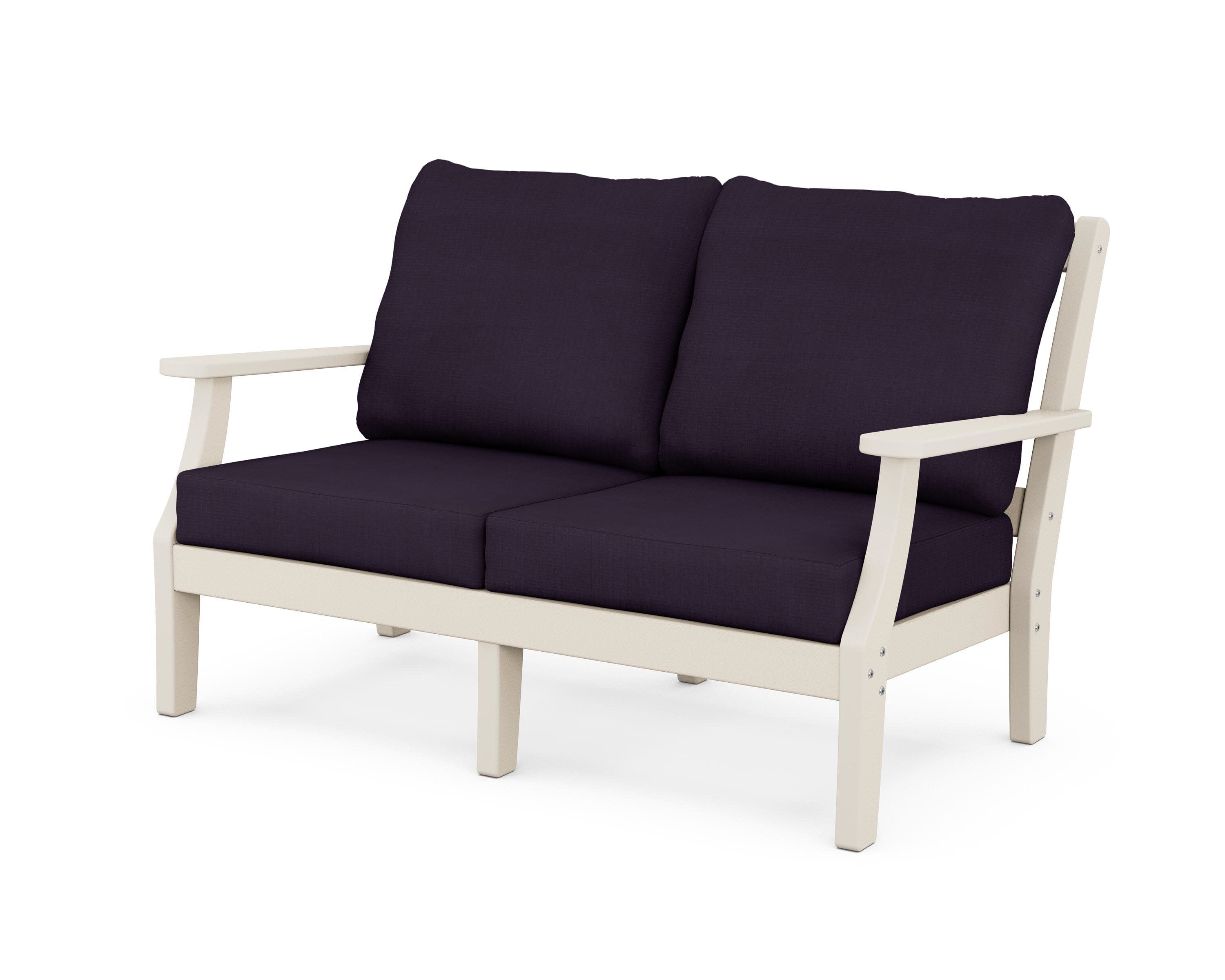 Chinoiserie Deep Seating Loveseat in Sand / Navy Linen