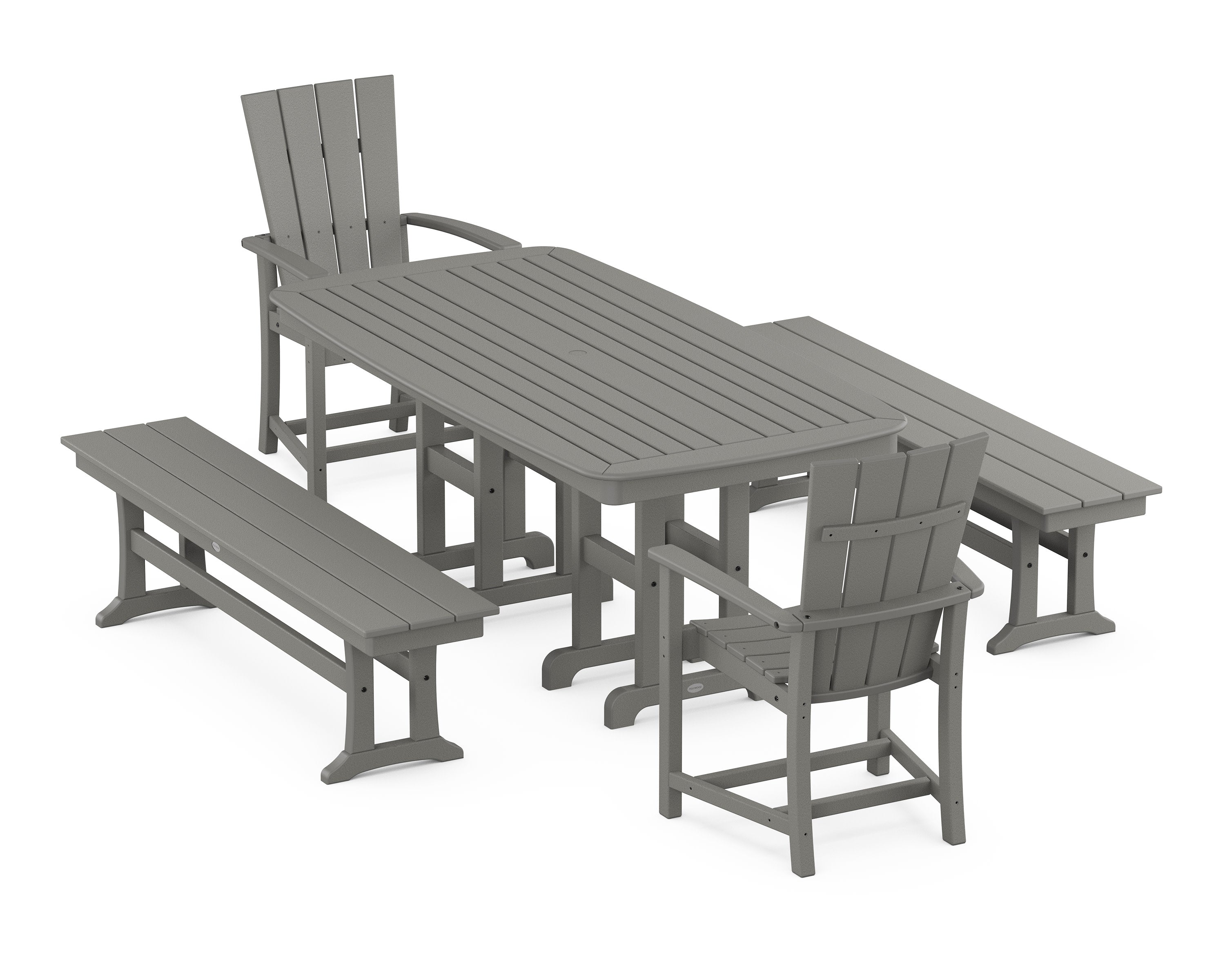 Quattro 5-Piece Farmhouse Dining Set with Benches in Slate Grey