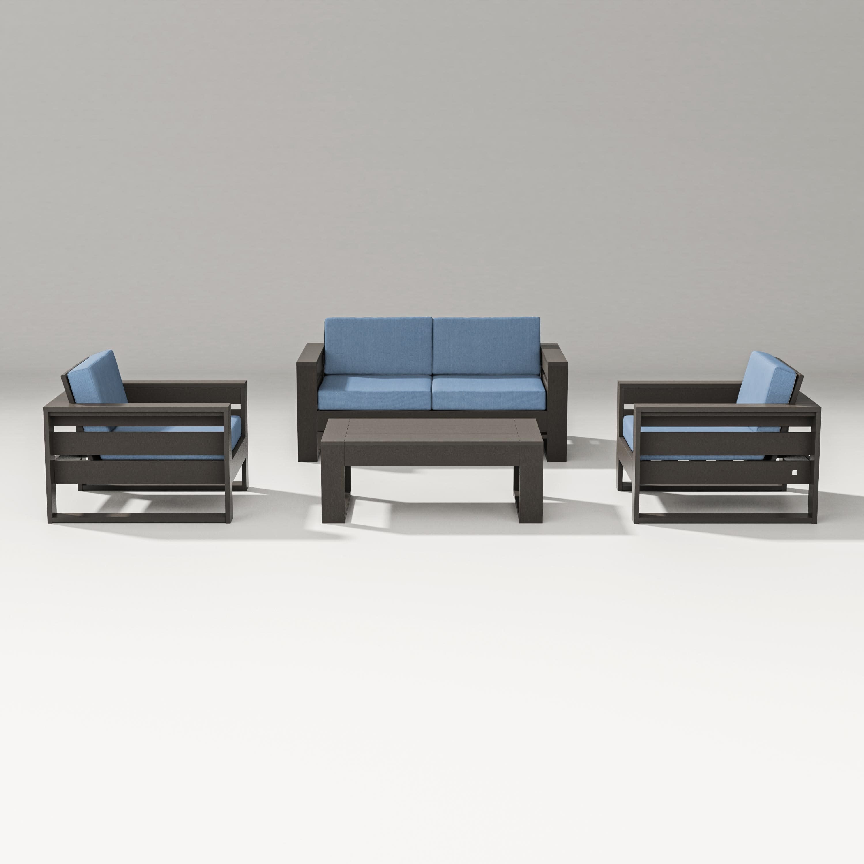 Latitude 4-Piece Lounge Loveseat Set in Vintage Coffee / Sky Blue