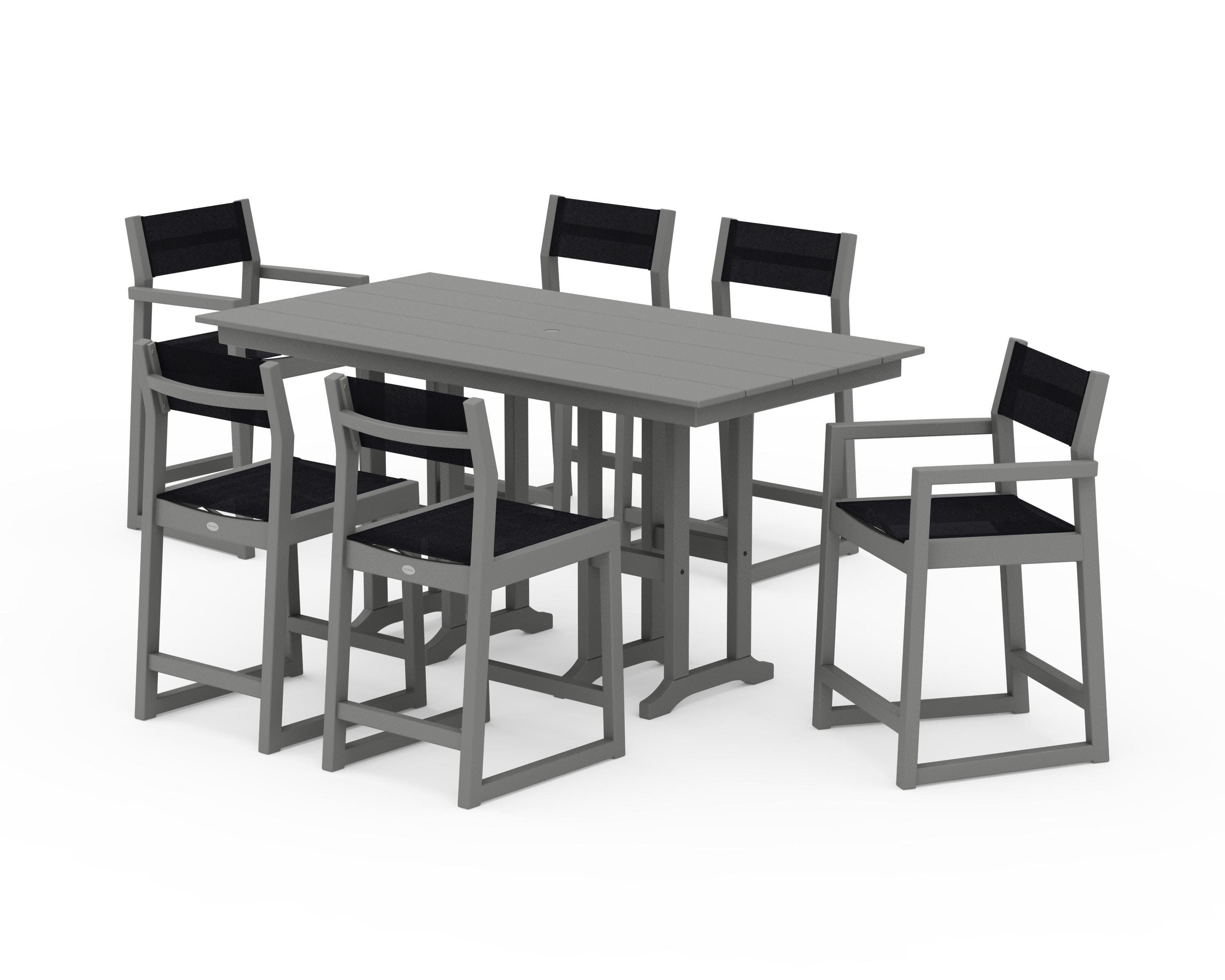 EDGE Sling 7-Piece Farmhouse Counter Set in Slate Grey / Black Sling