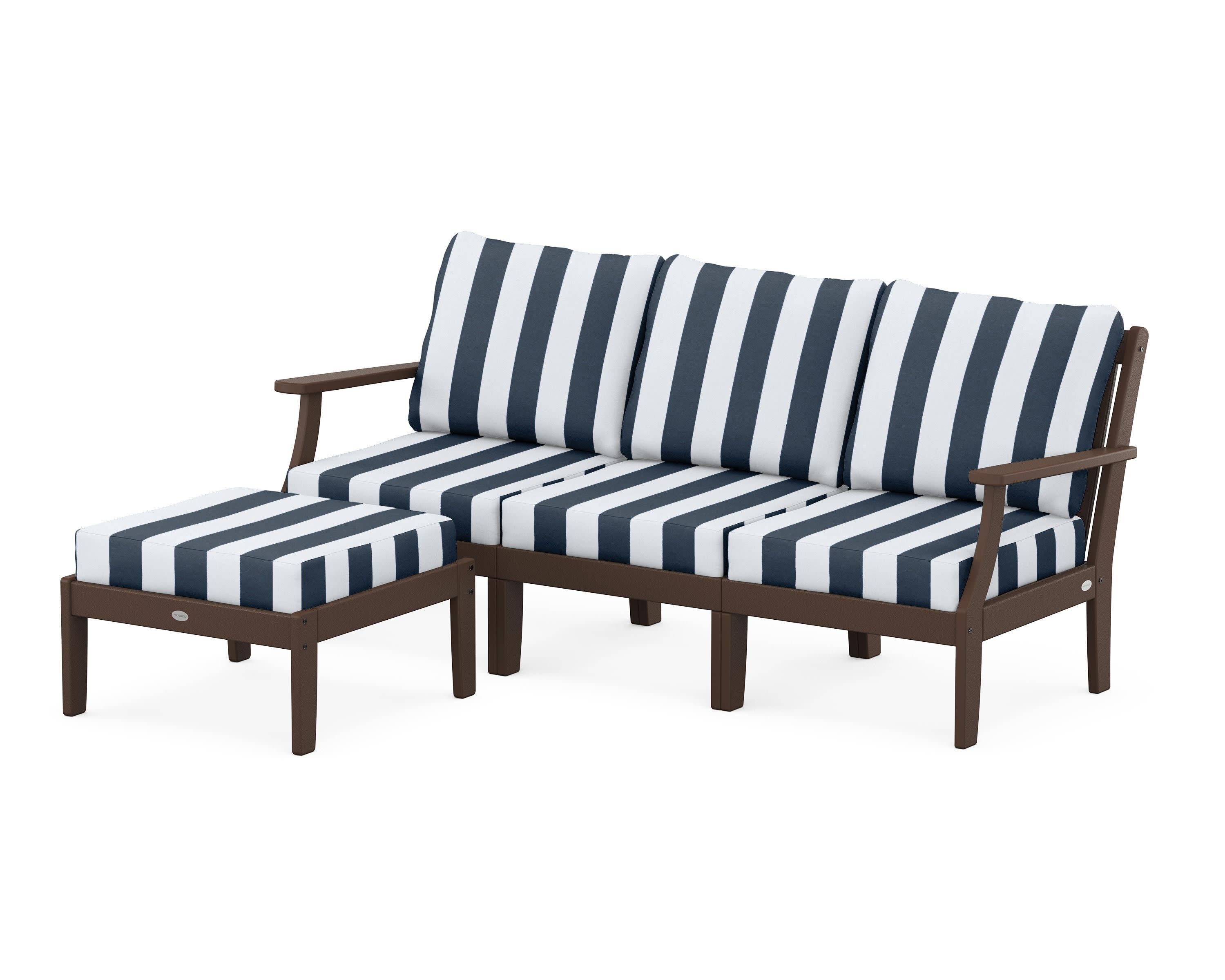 Braxton Modular 4-Piece Deep Seating Set with Ottoman in Mahogany / Cabana Stripe Marine Indigo
