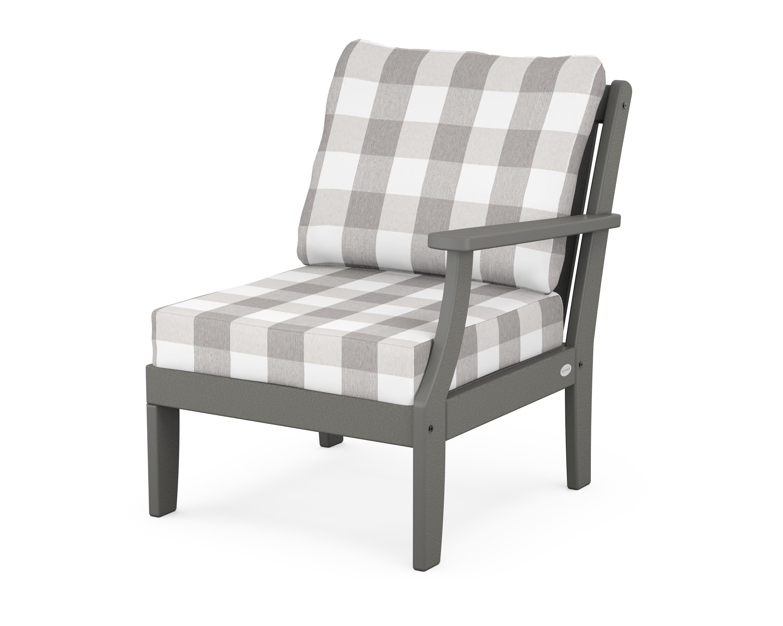 Braxton Modular Right Arm Chair in Slate Grey / Buffalo Plaid Grey Mist