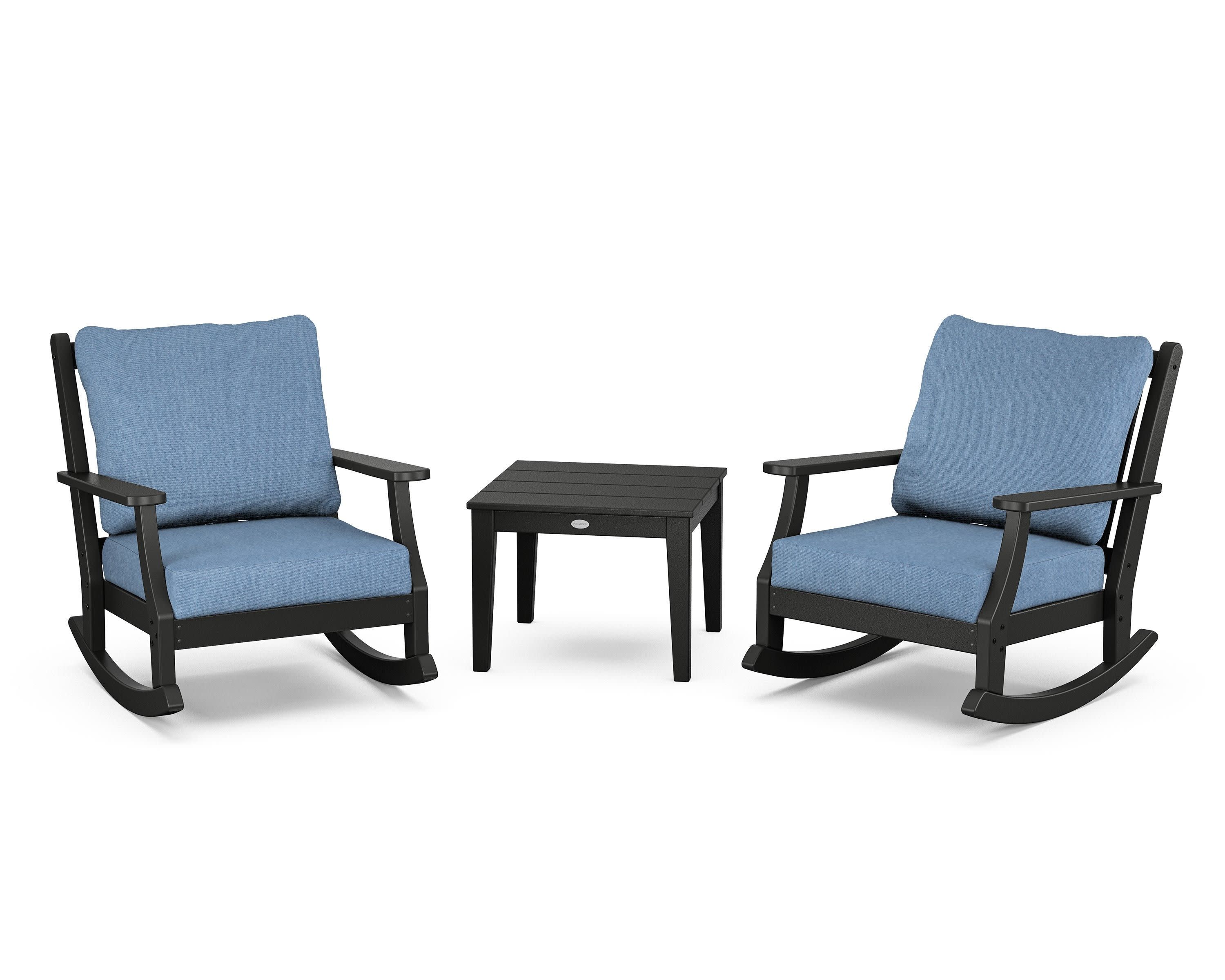Wovendale 3-Piece Deep Seating Rocker Set in Black / Sky Blue