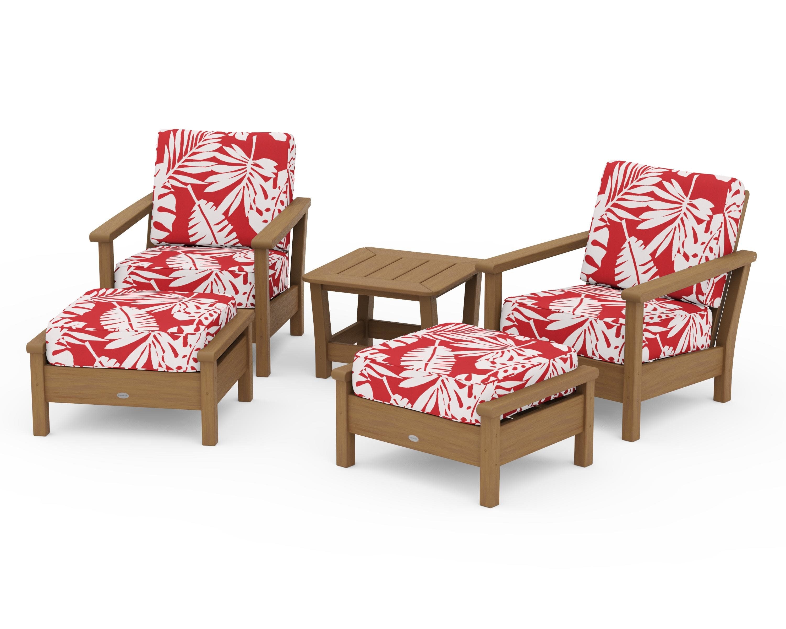 Harbour 5-Piece Deep Seating Chair Set in Natural / Leaf Crimson