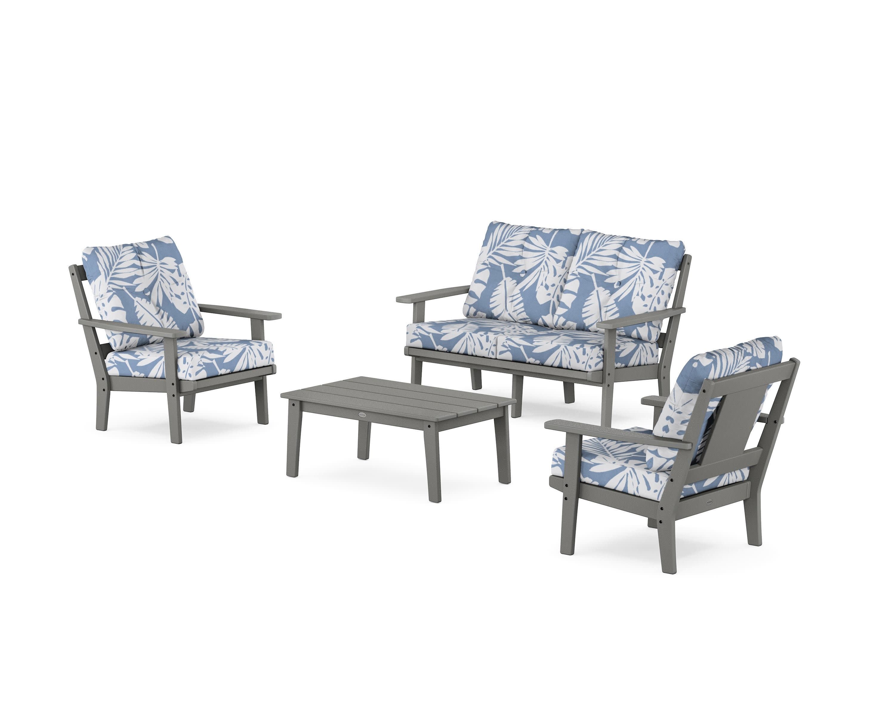 Prairie 4-Piece Deep Seating Set with Loveseat in Slate Grey / Leaf Sky Blue