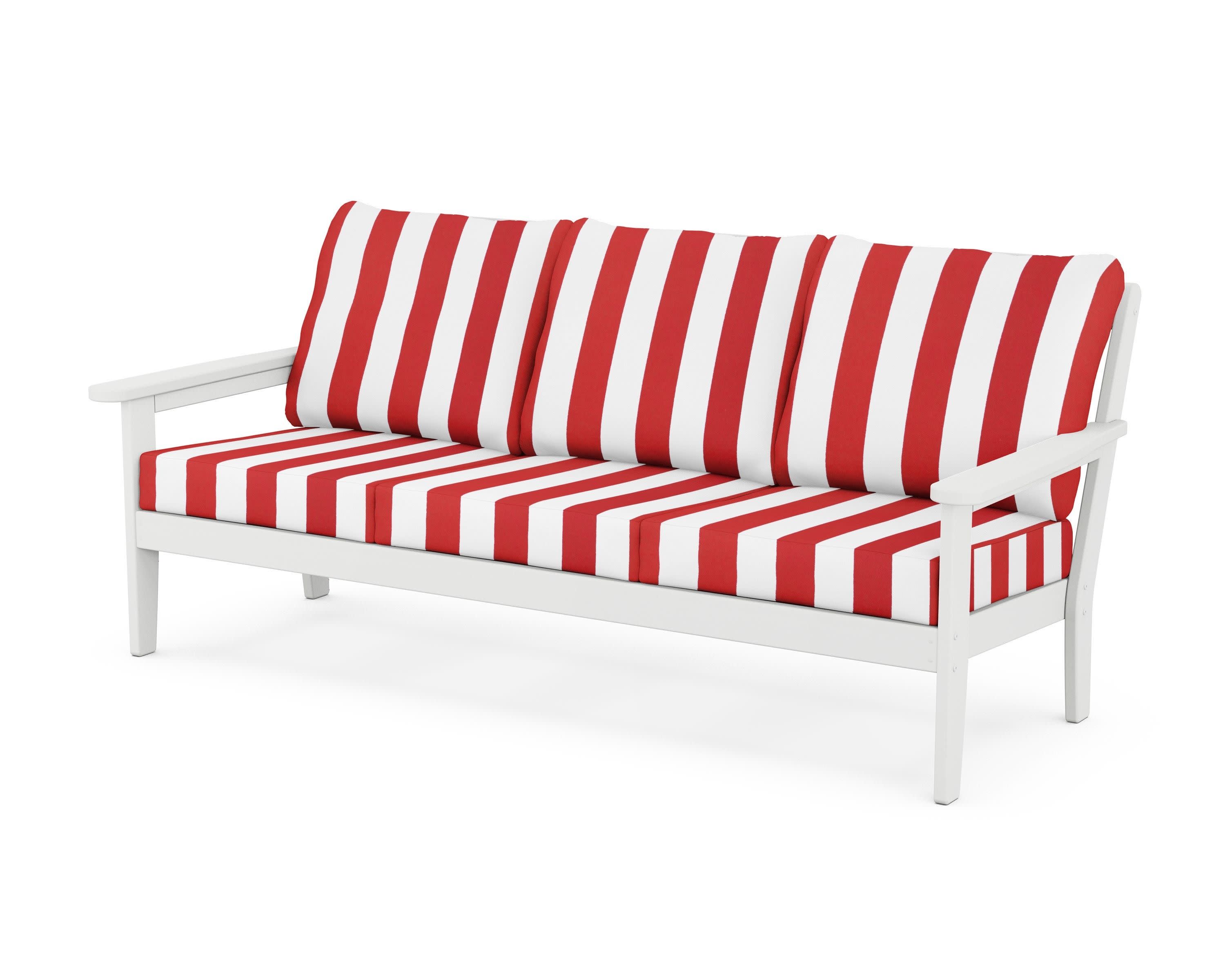 Cottage Deep Seating Sofa in White / Cabana Stripe Crimson