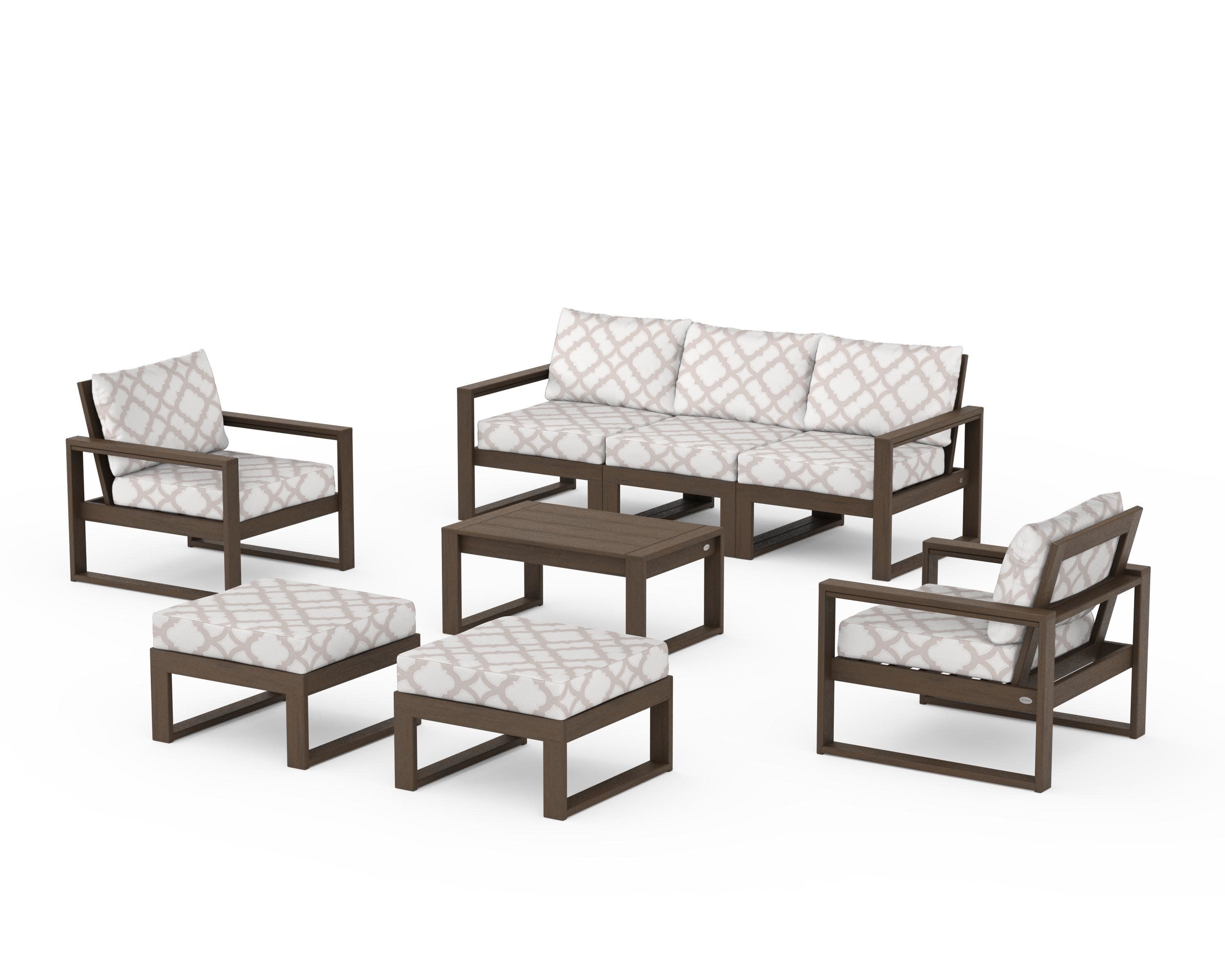 EDGE Sectional 8-Piece Lounge Sofa Set in Kona / Trellis Dune Burlap