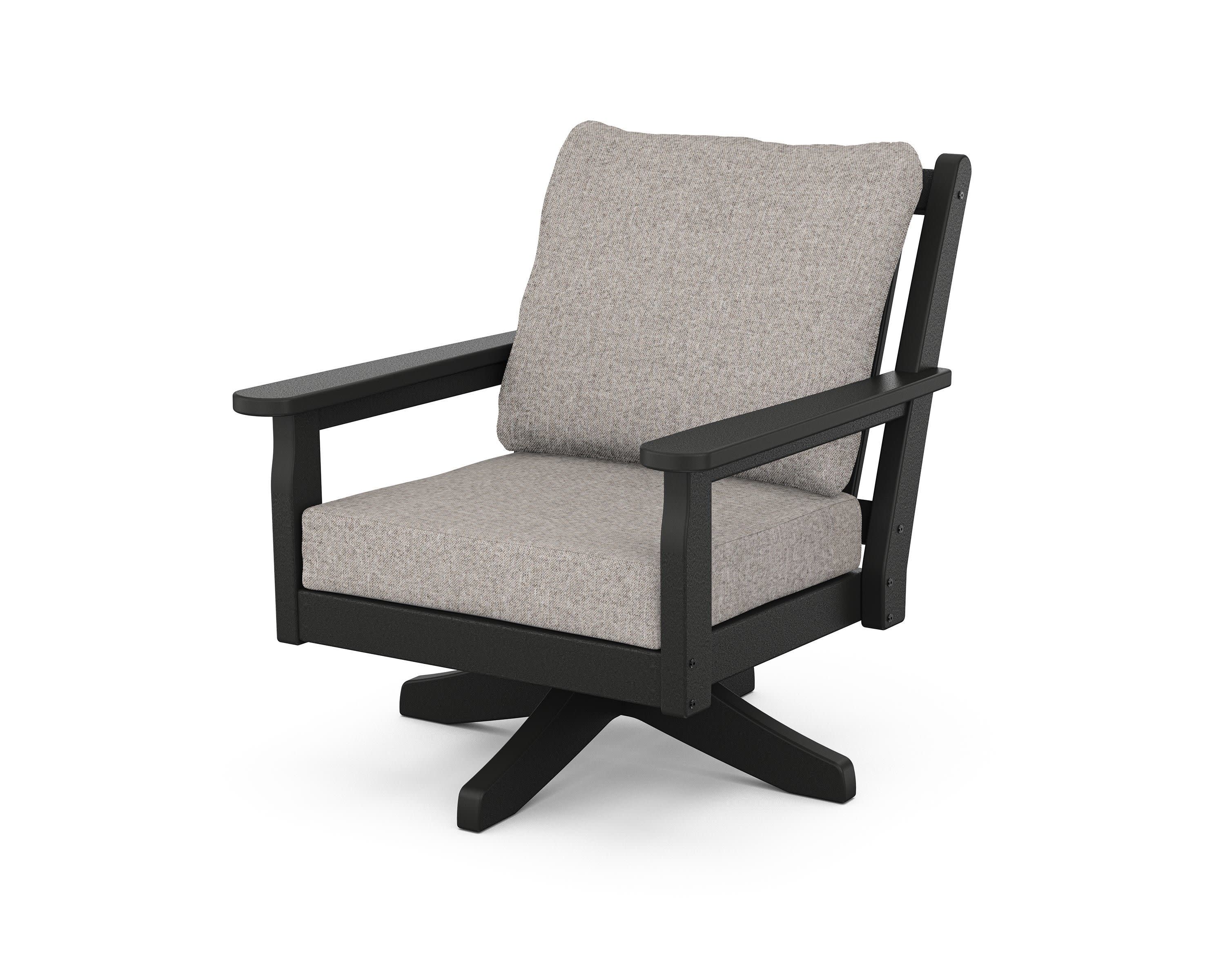 Chippendale Deep Seating Swivel Chair in Black / Weathered Tweed