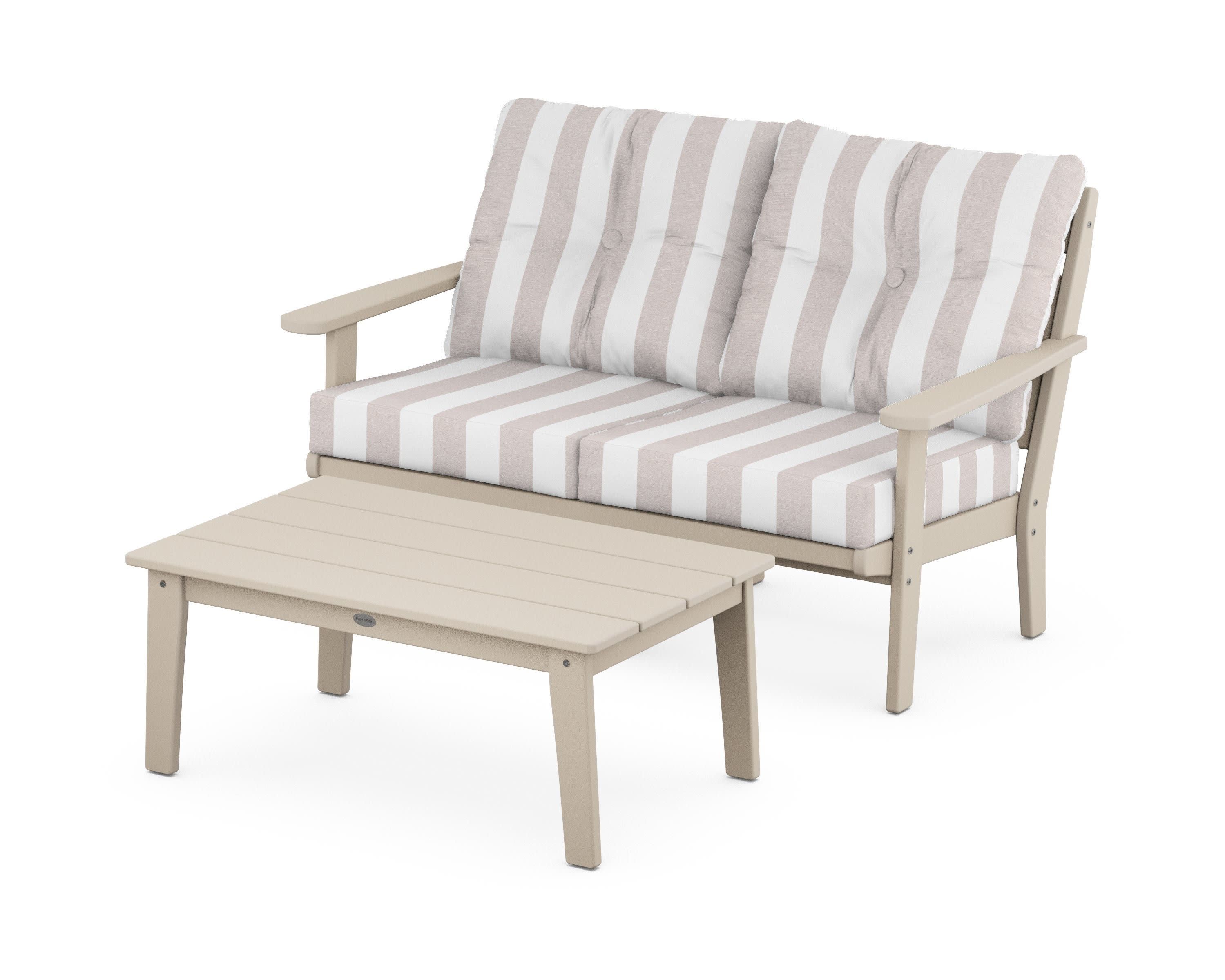 Lakeside 2-Piece Lounge Loveseat Set in Sand / Cabana Stripe Dune Burlap