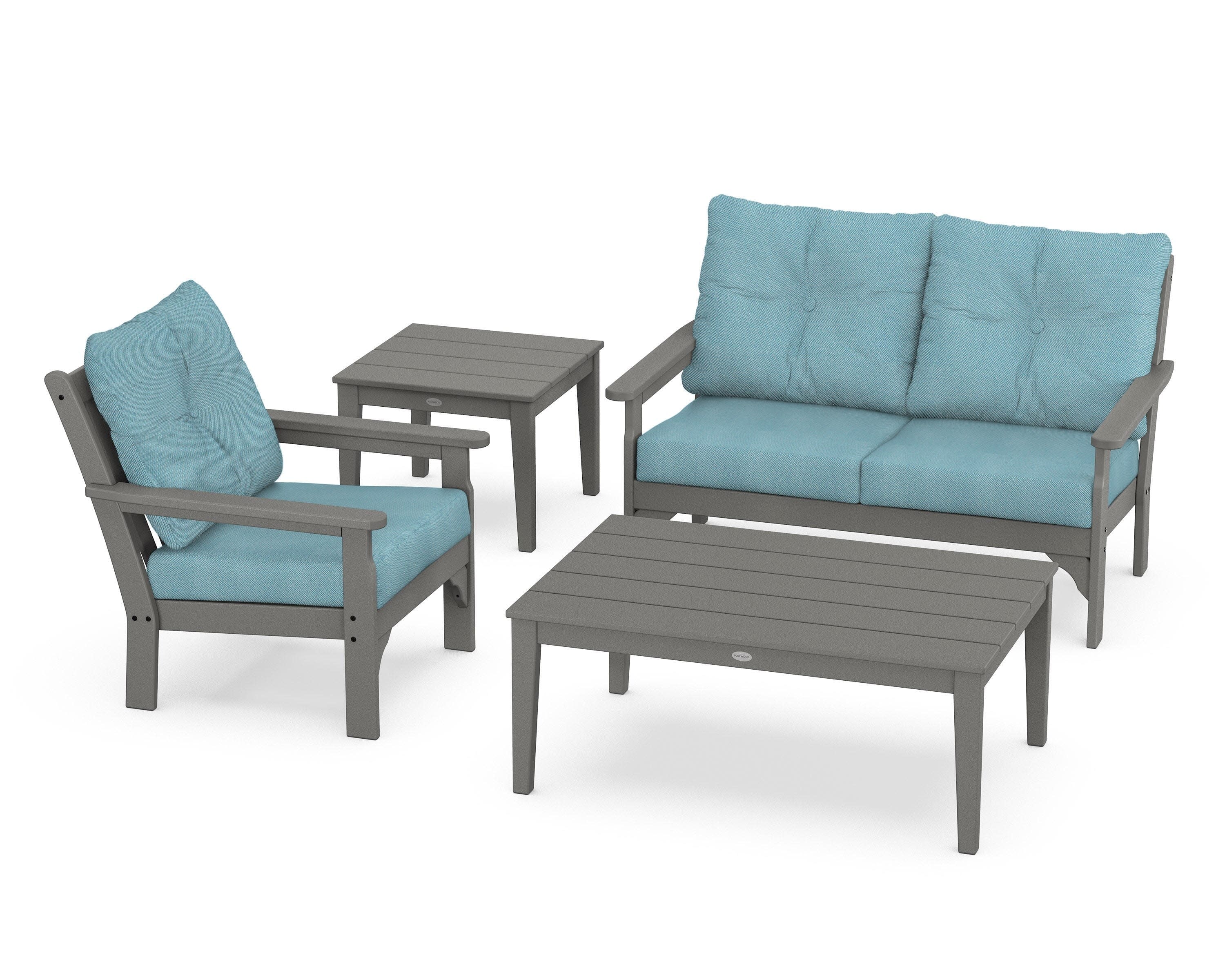 Vineyard 4-Piece Deep Seating Set in Slate Grey / Lattice Sky Blue