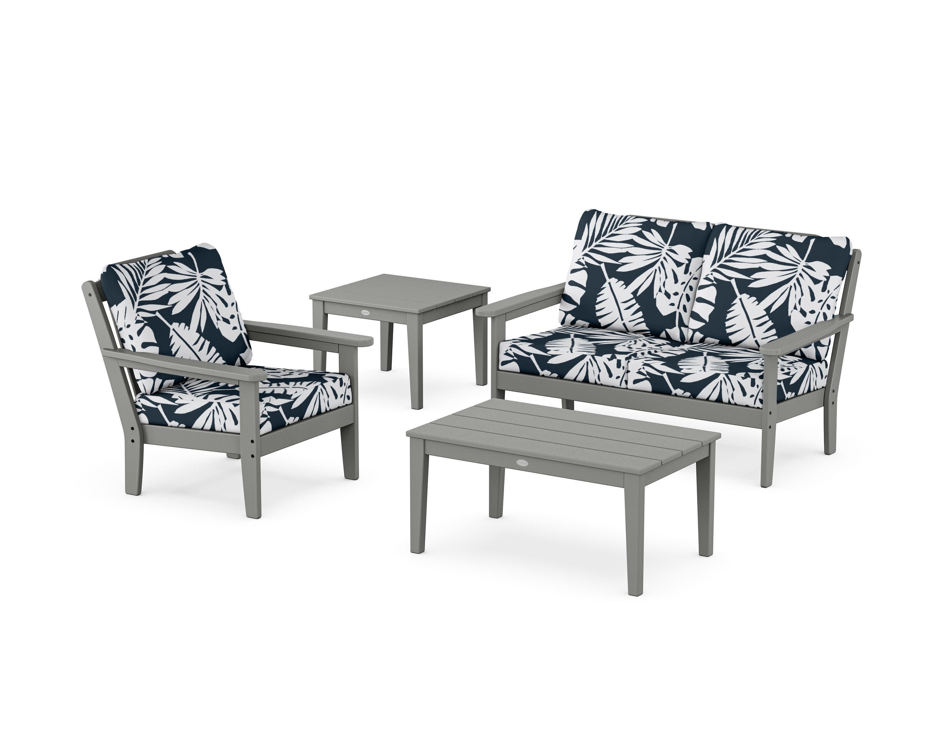 Wovendale 4-Piece Deep Seating Set in Slate Grey / Leaf Marine Indigo