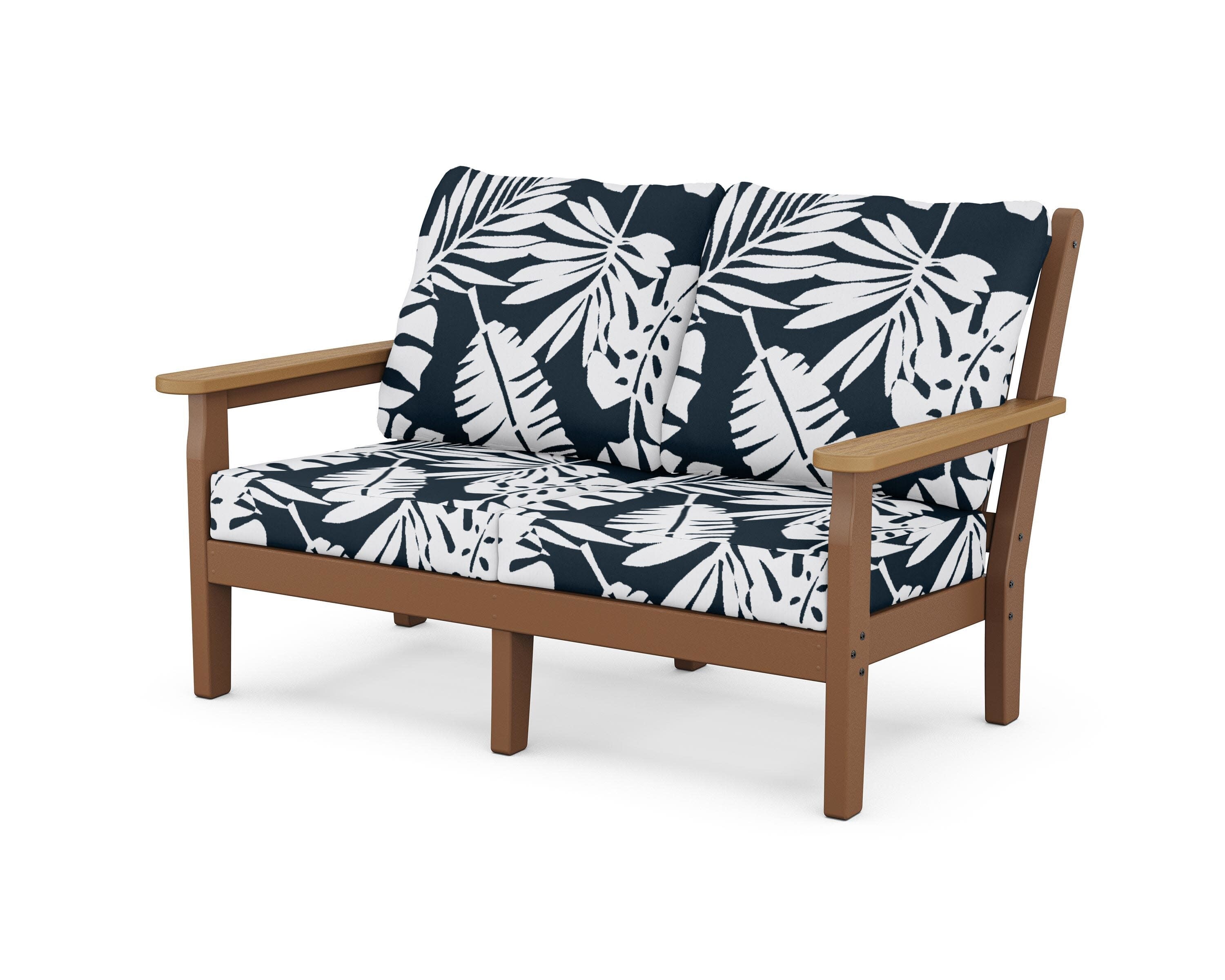 Chippendale Deep Seating Loveseat in Teak / Natural / Leaf Marine Indigo