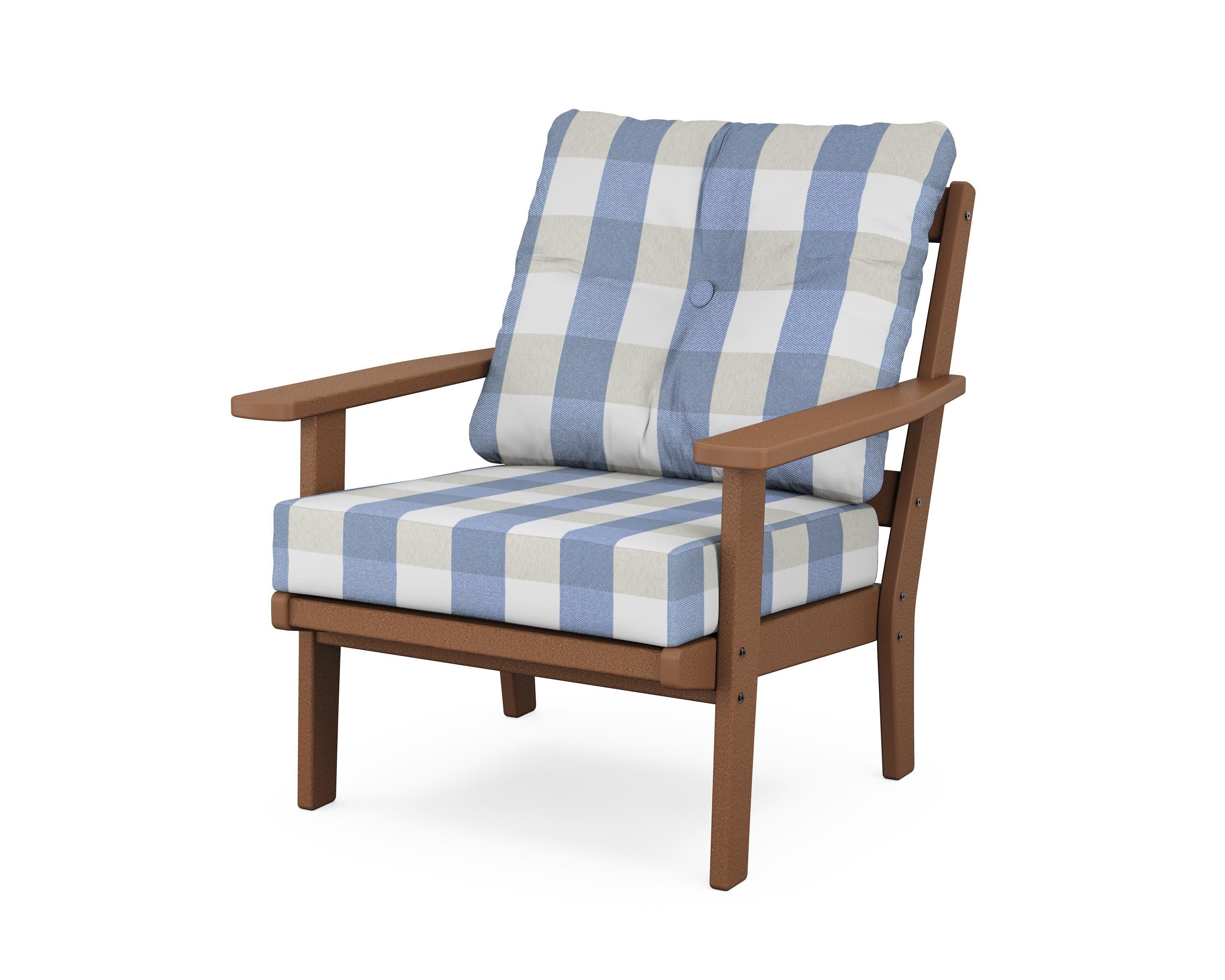 Oxford Deep Seating Chair in Teak / Buffalo Plaid Sky Blue