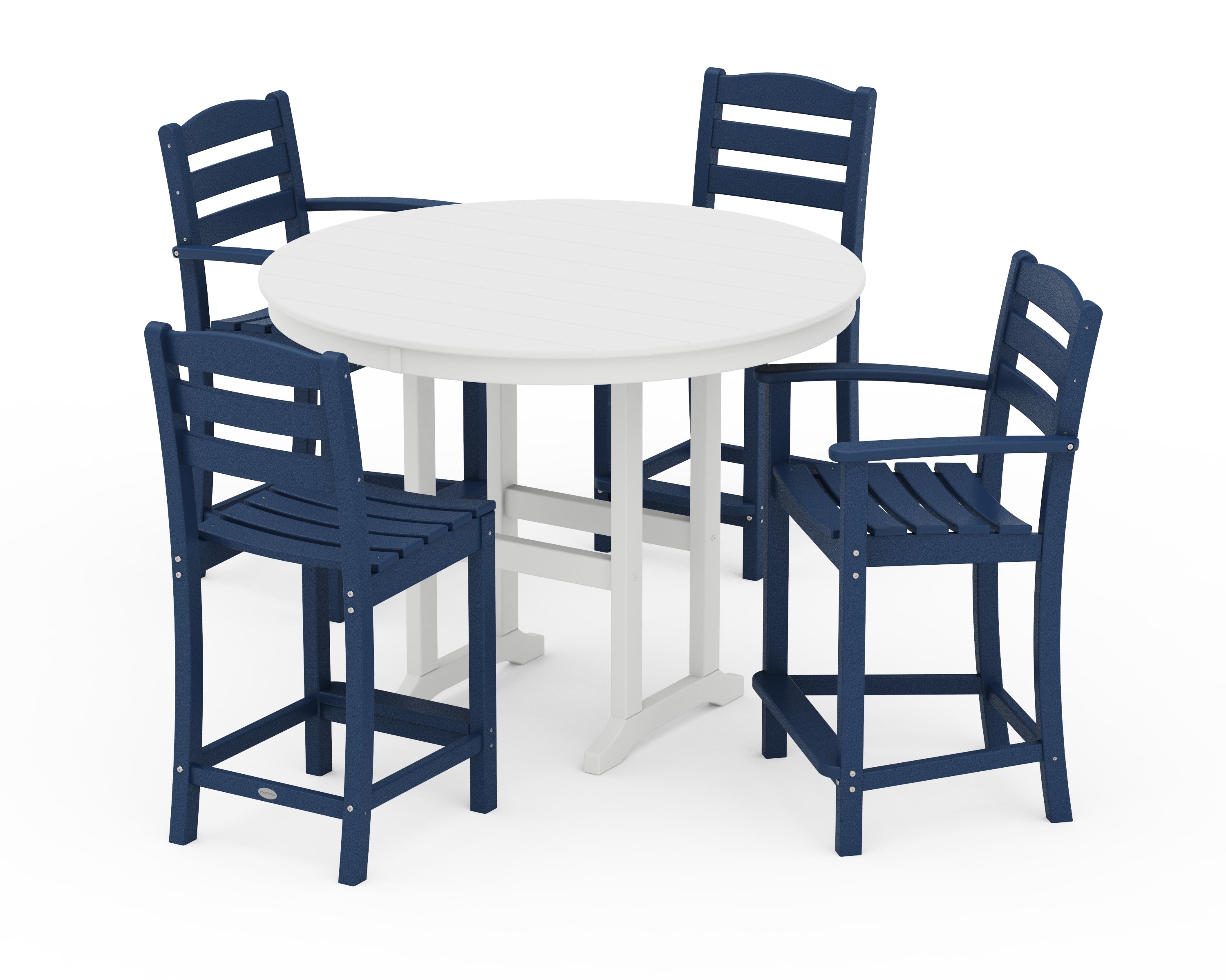 La Casa Caf 5-Piece Round Farmhouse Counter Dining Set in Navy / White