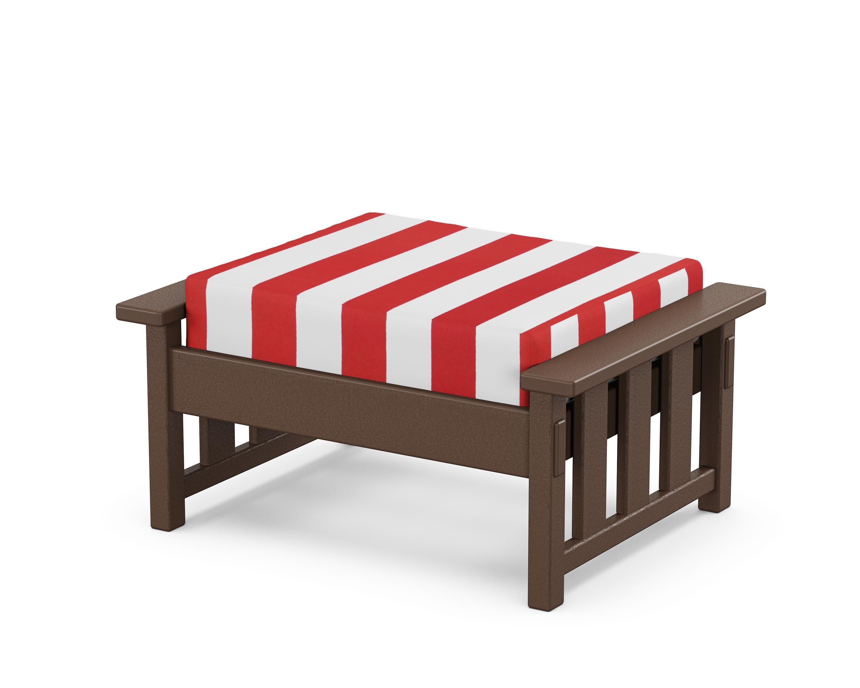 Acadia Deep Seating Ottoman in Mahogany / Cabana Stripe Crimson