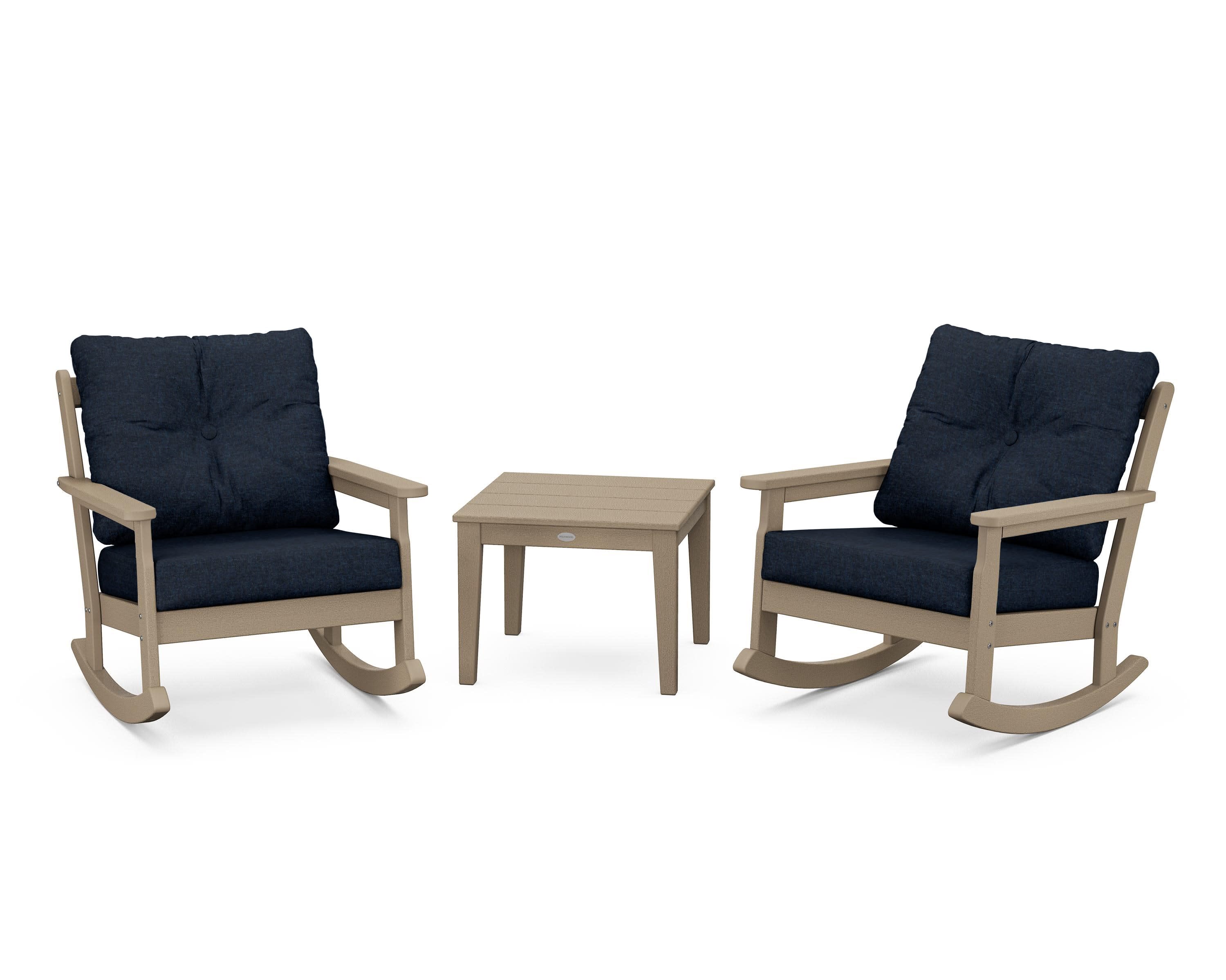 Vineyard 3-Piece Deep Seating Rocker Set in Vintage Sahara / Marine Indigo
