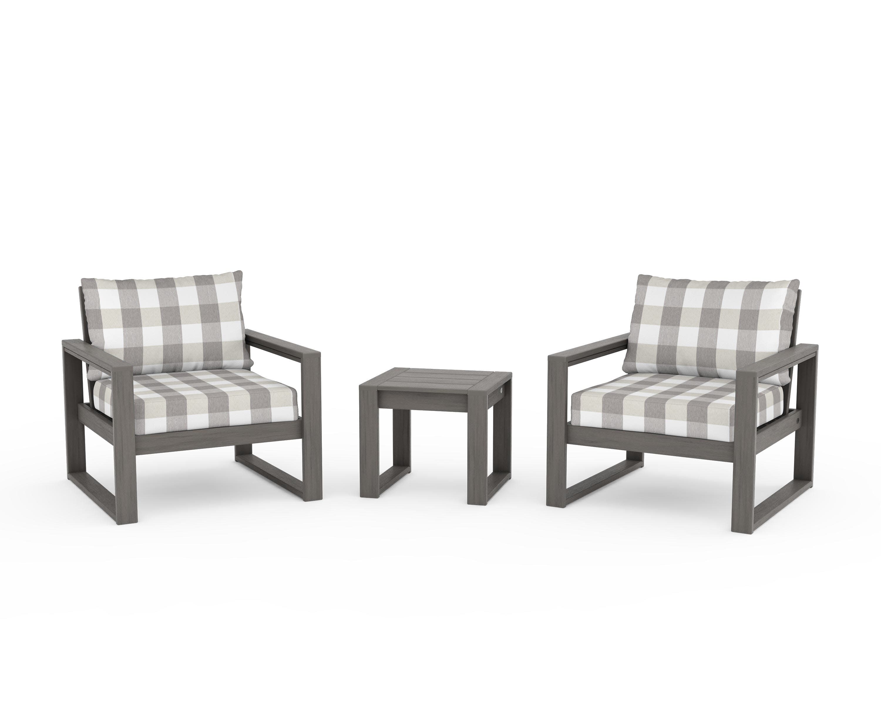 EDGE Sectional 3-Piece Deep Seating Set in Driftwood / Buffalo Plaid Grey Mist