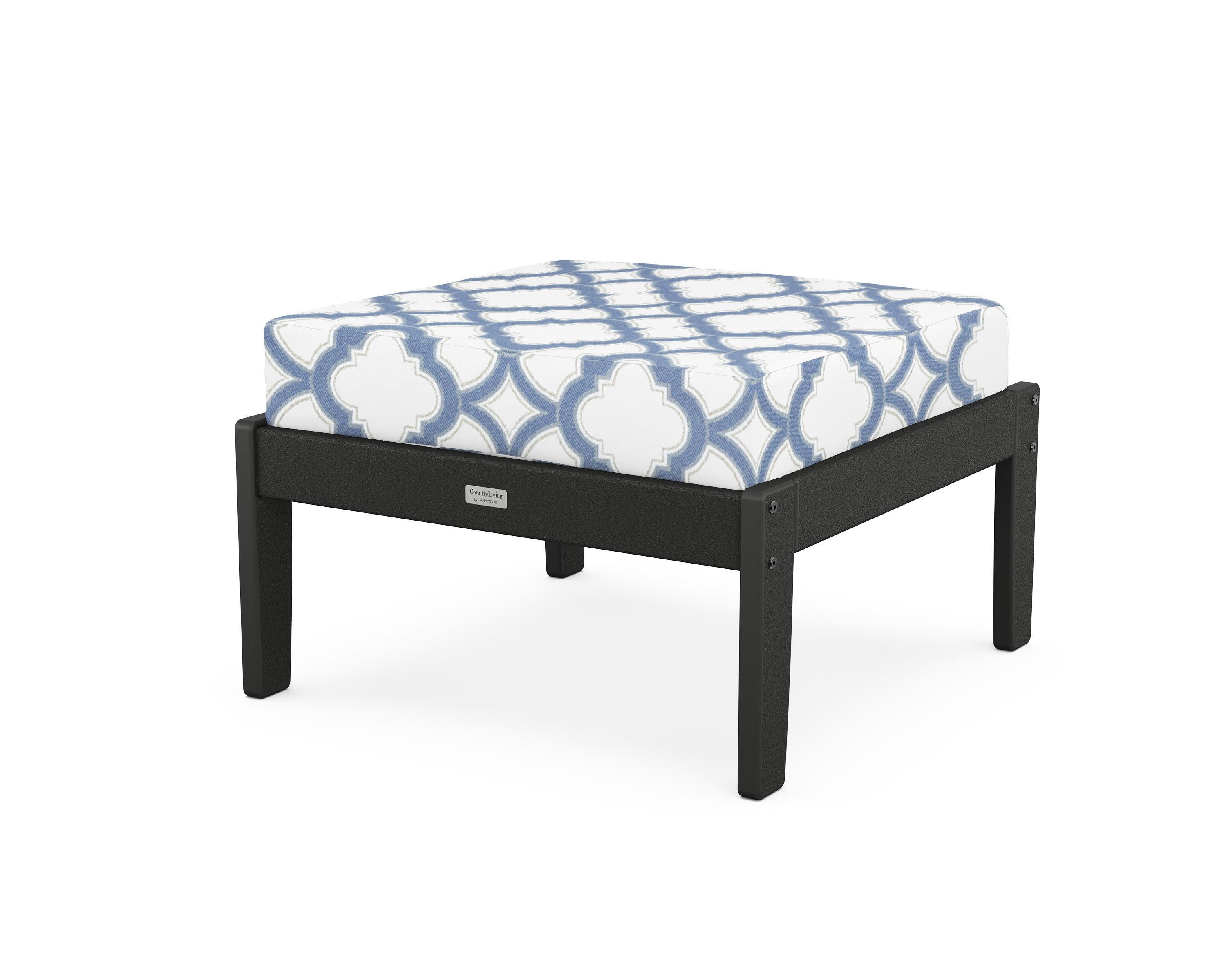 Cottage Deep Seating Ottoman in Black / Trellis Sky Blue