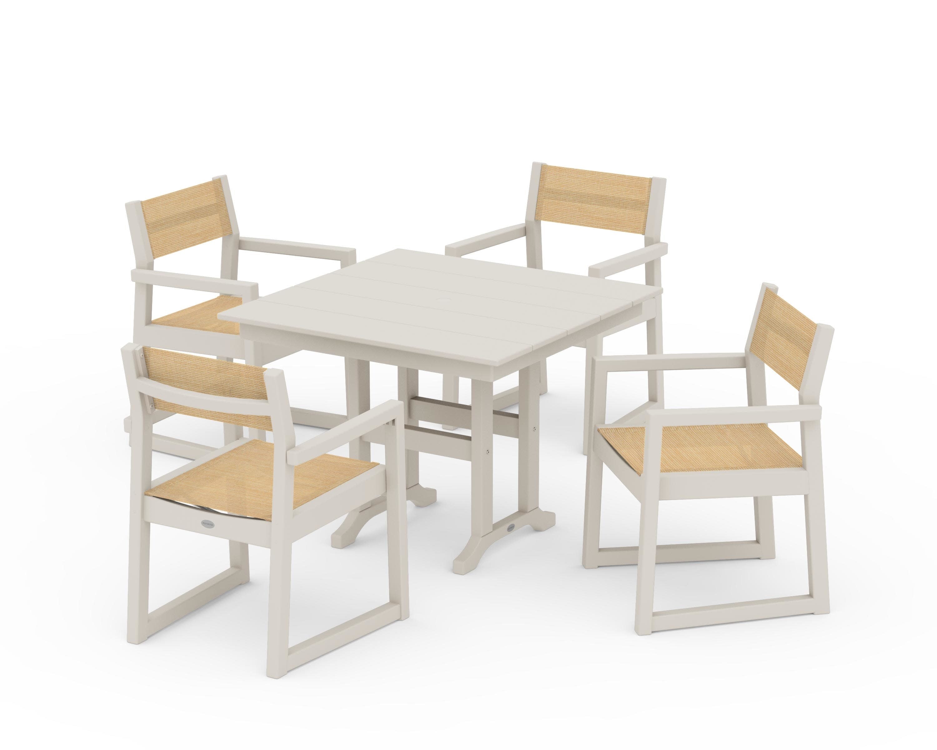 EDGE Sling Arm Chair 5-Piece Farmhouse Dining Set in Sand / Dupioni Apricot Sling