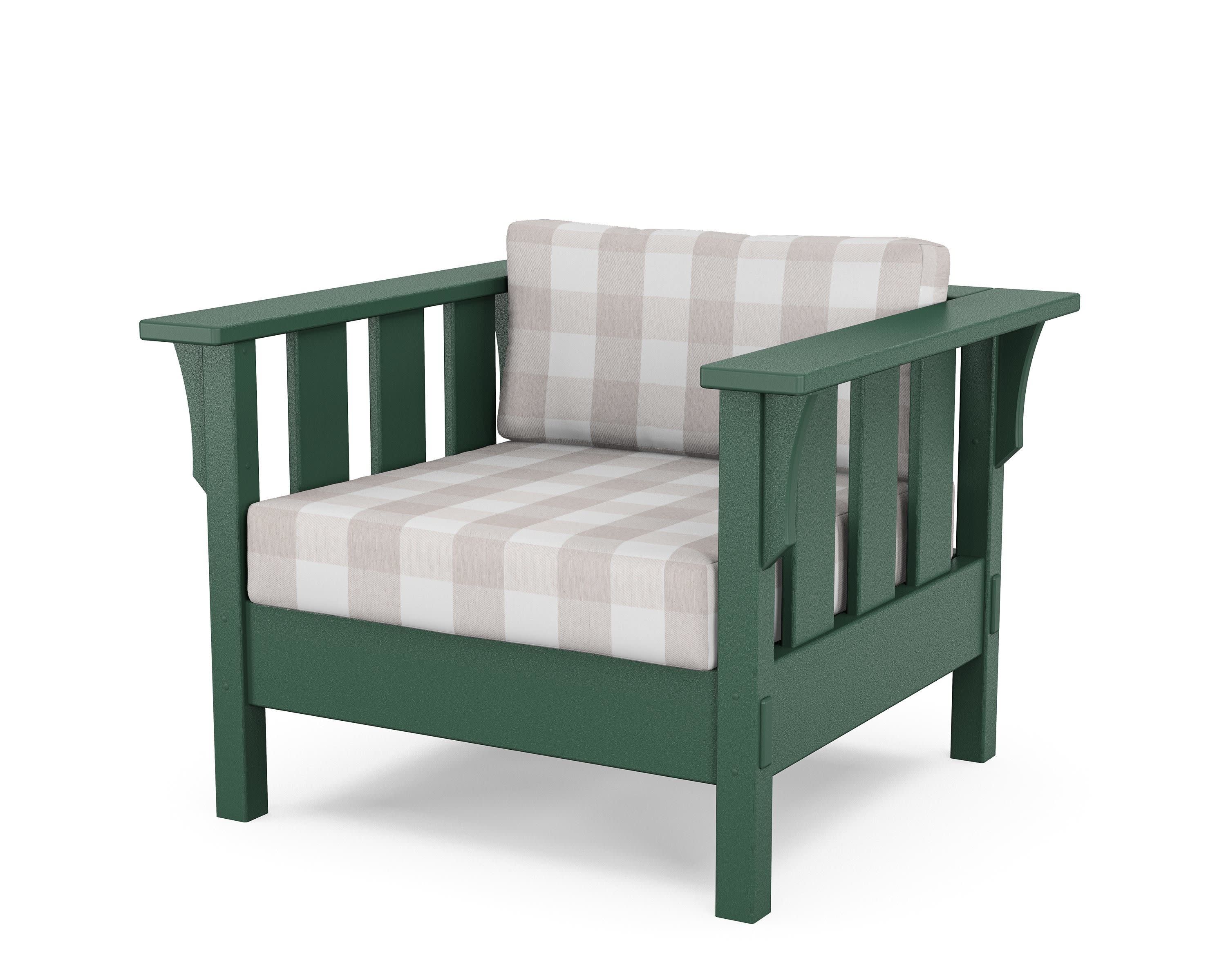 Acadia Deep Seating Chair in Green / Buffalo Plaid Dune Burlap