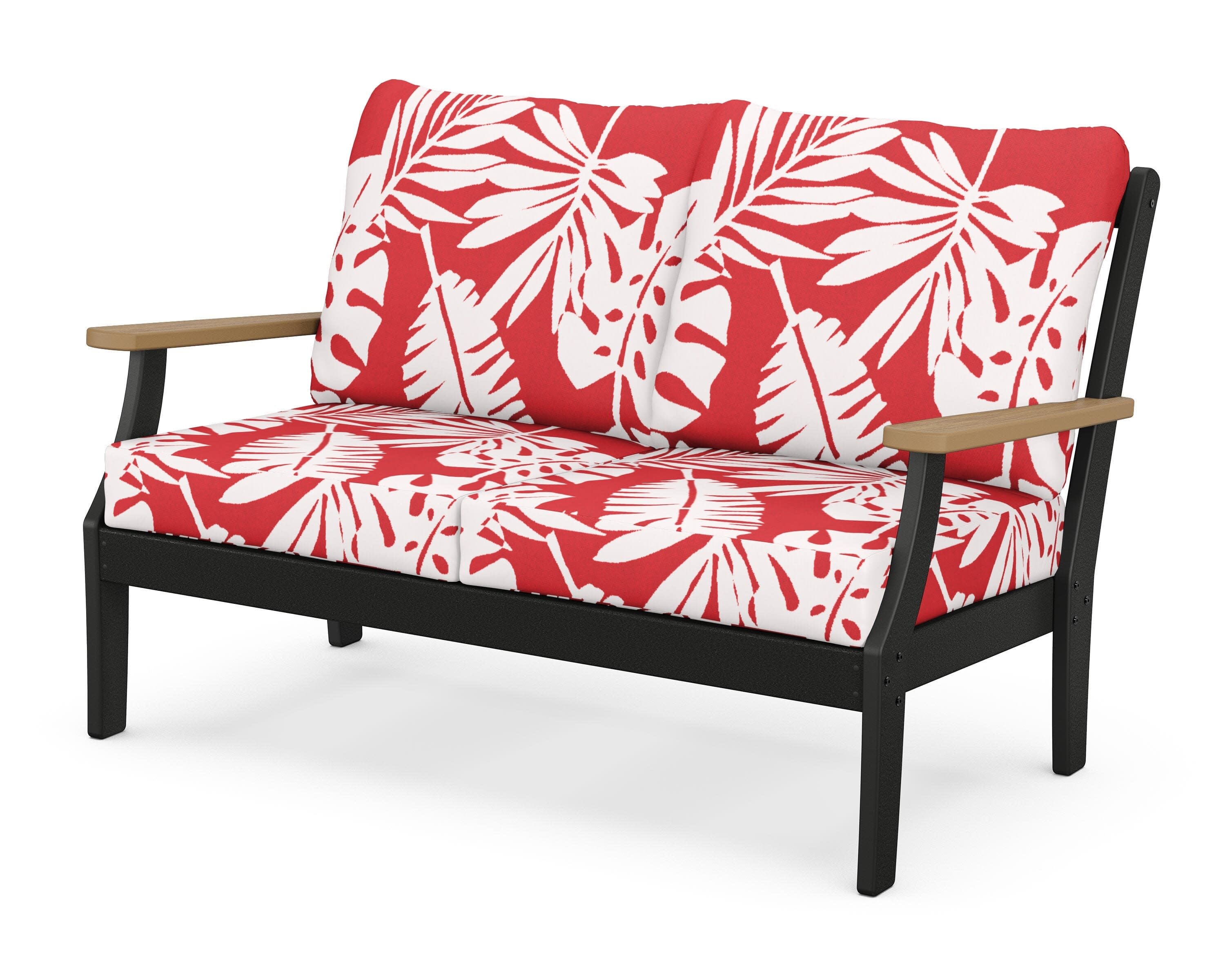 Braxton Deep Seating Loveseat in Black / Natural / Leaf Crimson