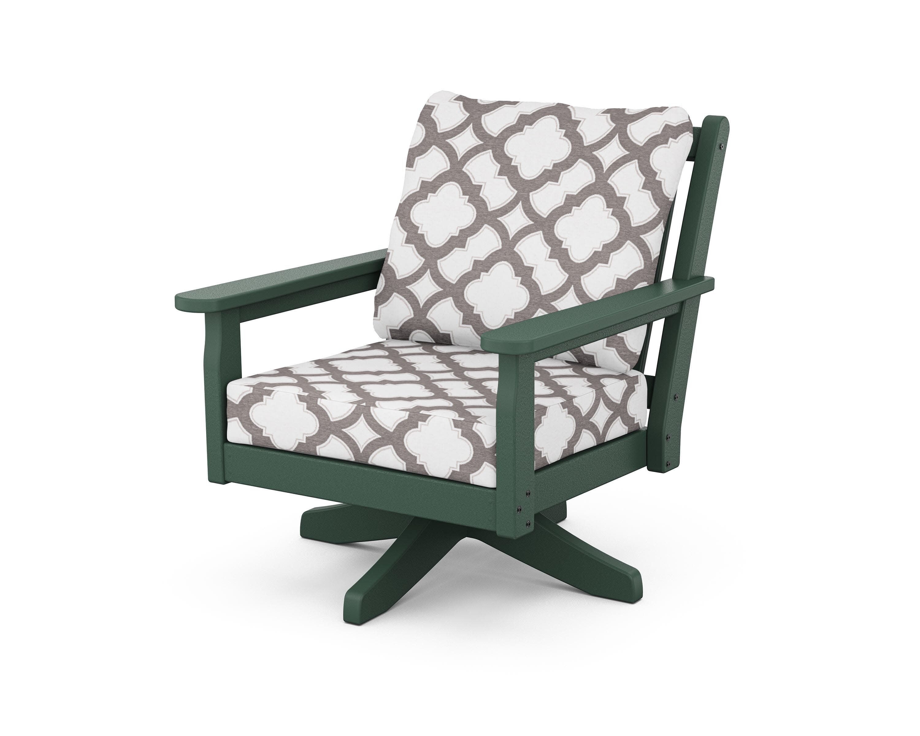 Chippendale Deep Seating Swivel Chair in Green / Trellis Grey Mist
